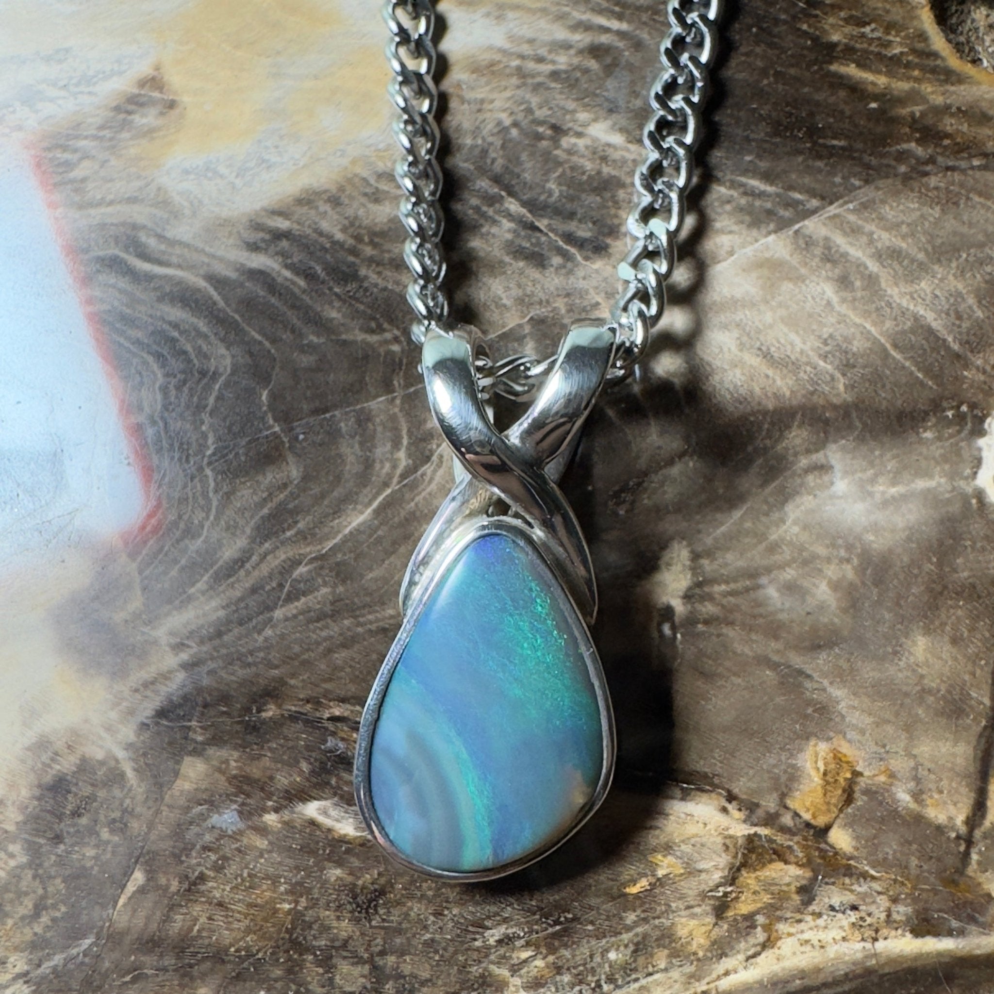 Coral Shelf Fire ~ 5.2ct Lightning Ridge Opal 925 Silver Pendant