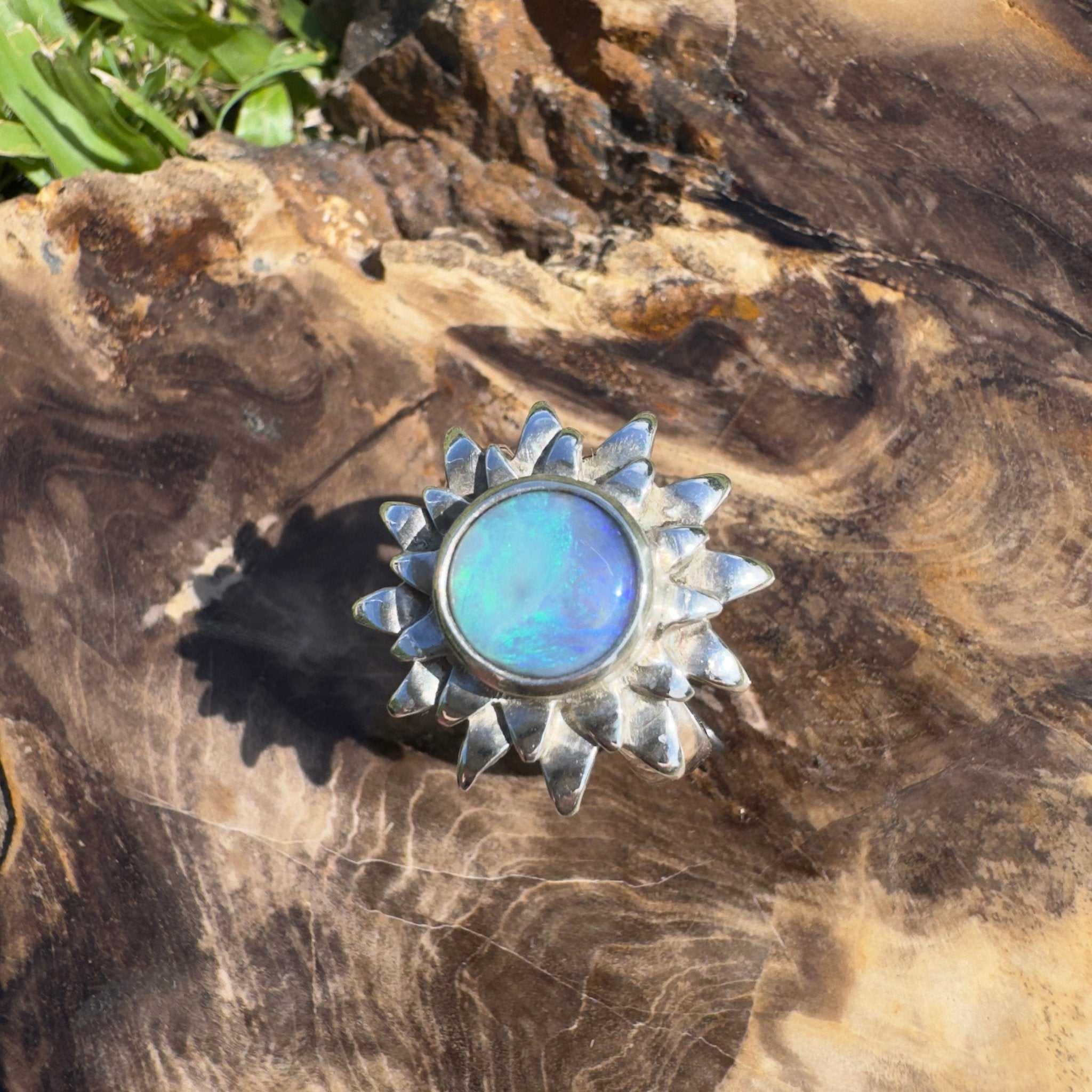 Coral Sunburst – 1.3ct Solid Lightning Ridge Semi Black Opal 925 Sterling Silver Ring