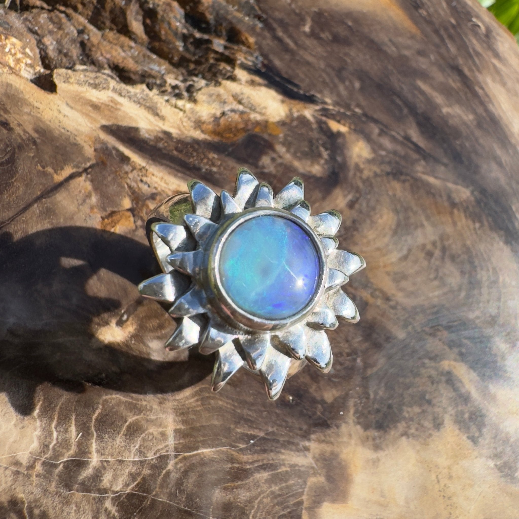 Coral Sunburst – 1.3ct Solid Lightning Ridge Semi Black Opal 925 Sterling Silver Ring