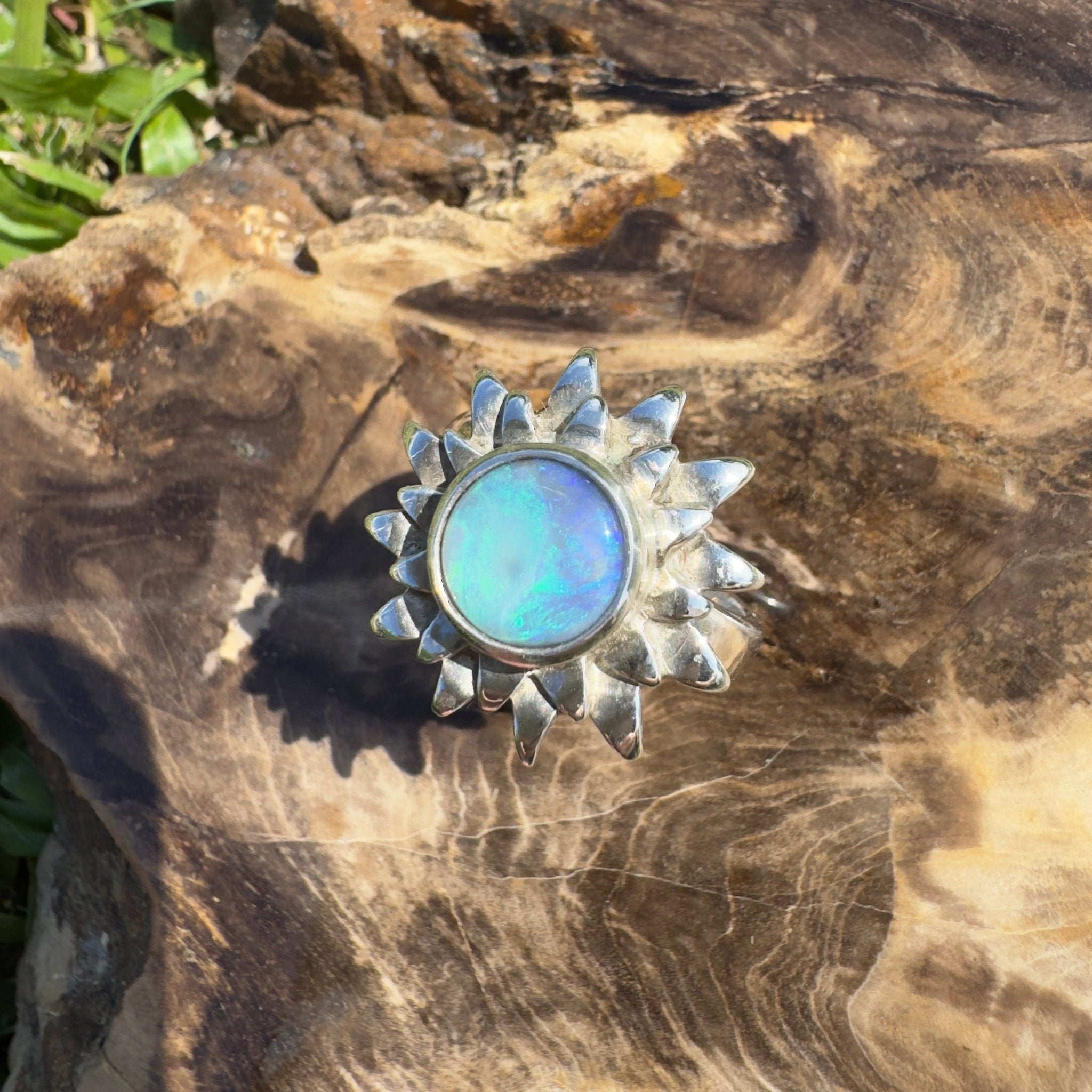 Coral Sunburst – 1.3ct Solid Lightning Ridge Semi Black Opal 925 Sterling Silver Ring
