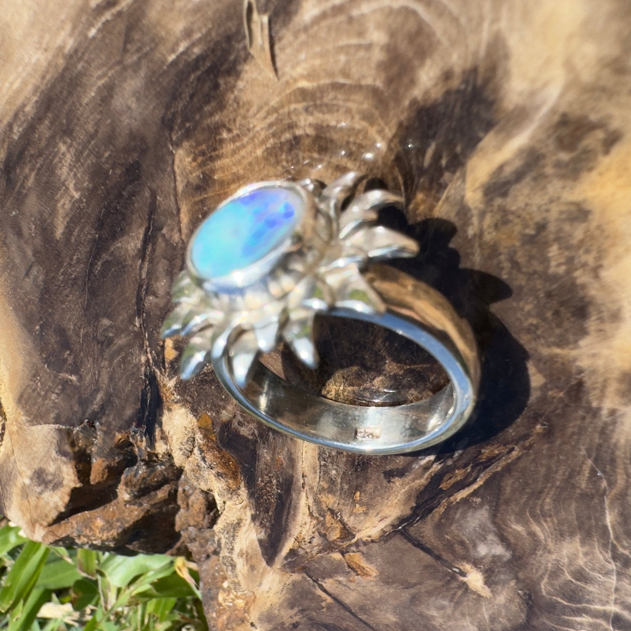 Coral Sunburst – 1.3ct Solid Lightning Ridge Semi Black Opal 925 Sterling Silver Ring