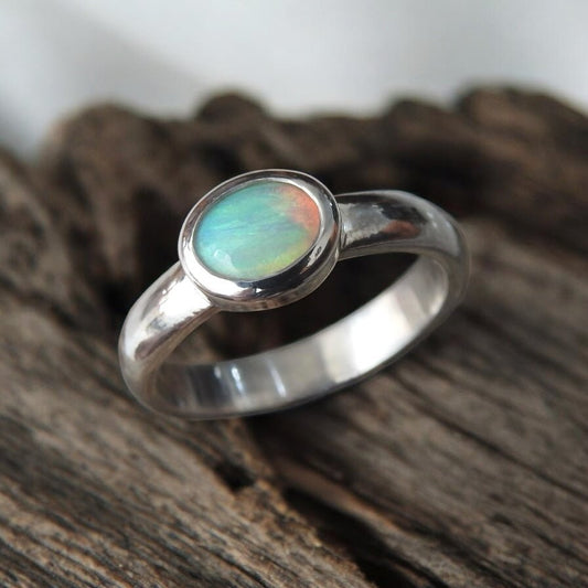 Cottesloe Breeze ~ 0.6ct Solid Lightning Ridge Crystal Opal 925 Silver Ring