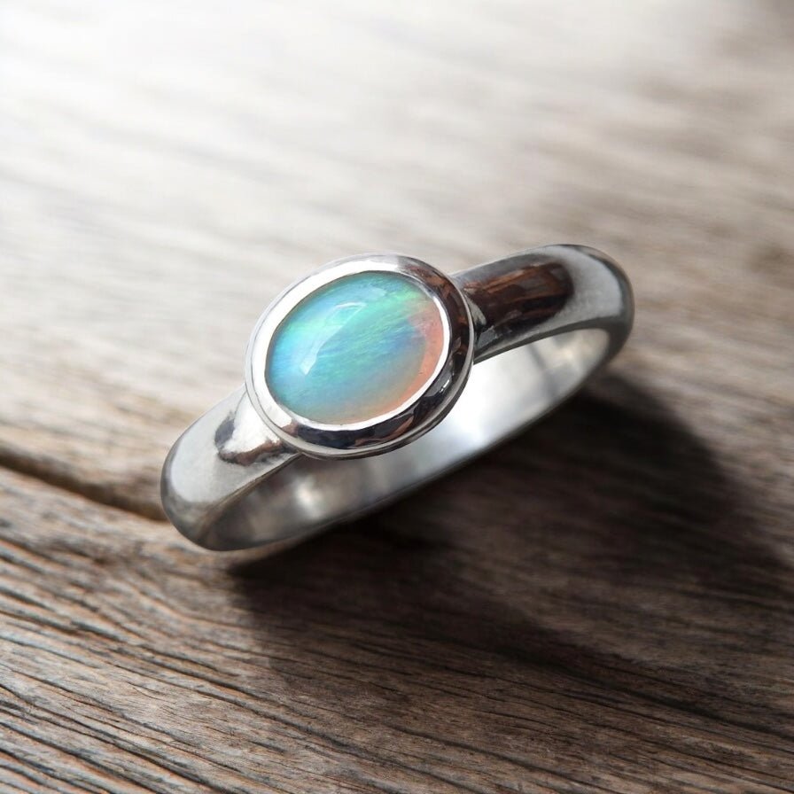 Cottesloe Breeze ~ 0.6ct Solid Lightning Ridge Crystal Opal 925 Silver Ring