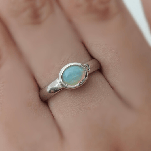 Cottesloe Breeze ~ 0.6ct Solid Lightning Ridge Crystal Opal 925 Silver Ring