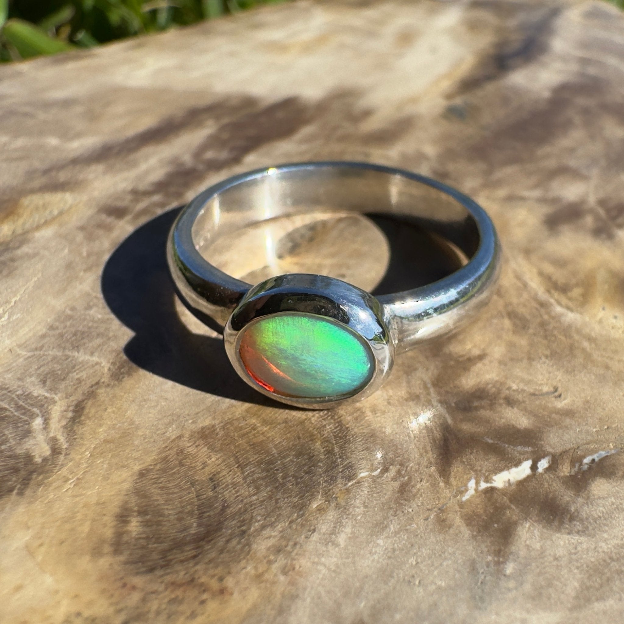 Cottesloe Breeze ~ 0.6ct Solid Lightning Ridge Crystal Opal 925 Silver Ring