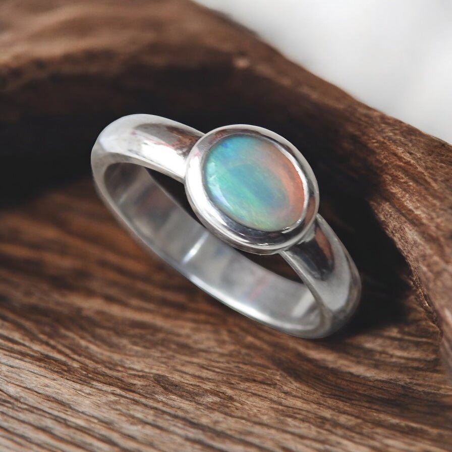 Cottesloe Breeze ~ 0.6ct Solid Lightning Ridge Crystal Opal 925 Silver Ring