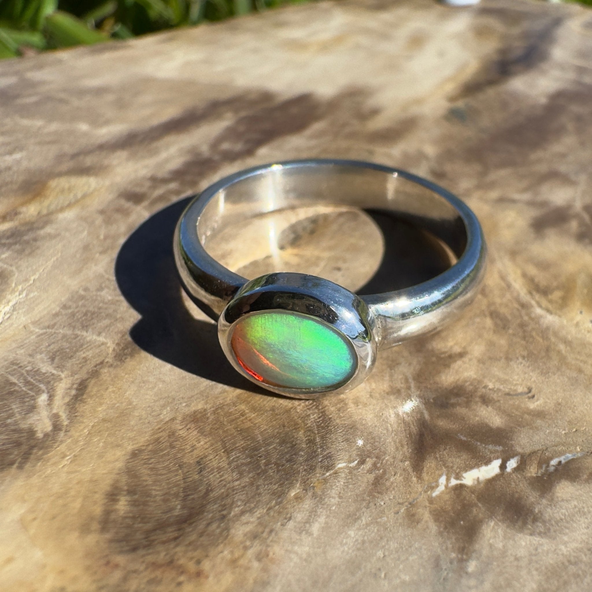 Cottesloe Breeze ~ 0.6ct Solid Lightning Ridge Crystal Opal 925 Silver Ring