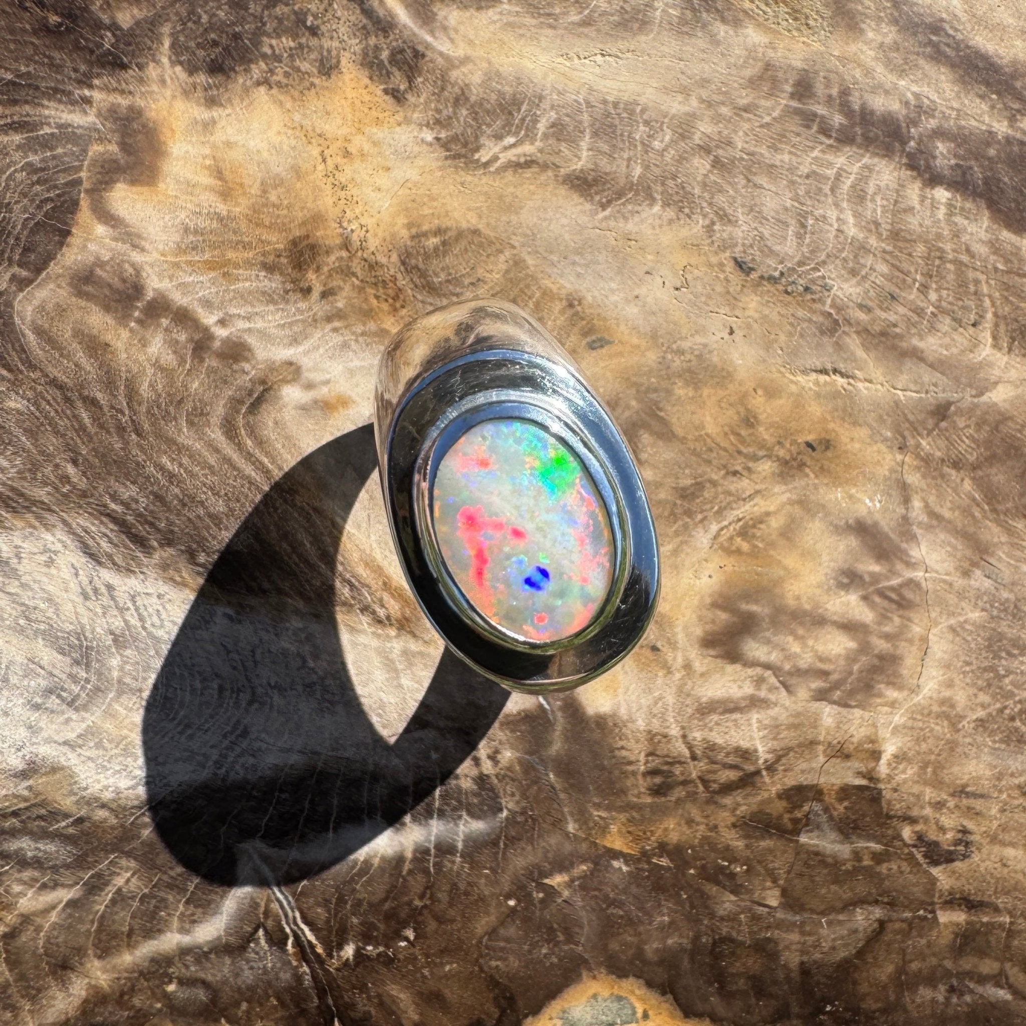 Crimson Horizon ~ 2.2ct Solid Lightning Ridge Opal 925 Sterling Silver Ring