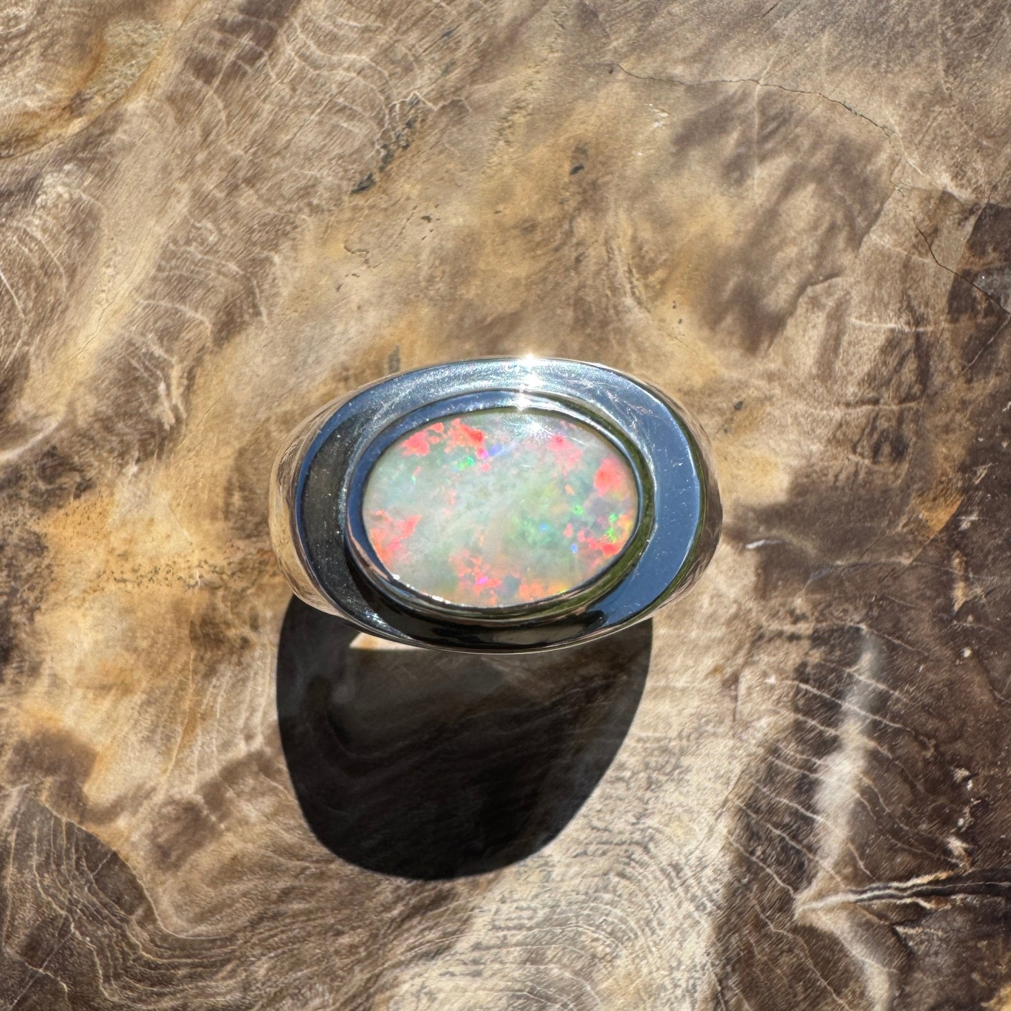 Crimson Horizon ~ 2.2ct Solid Lightning Ridge Opal 925 Sterling Silver Ring