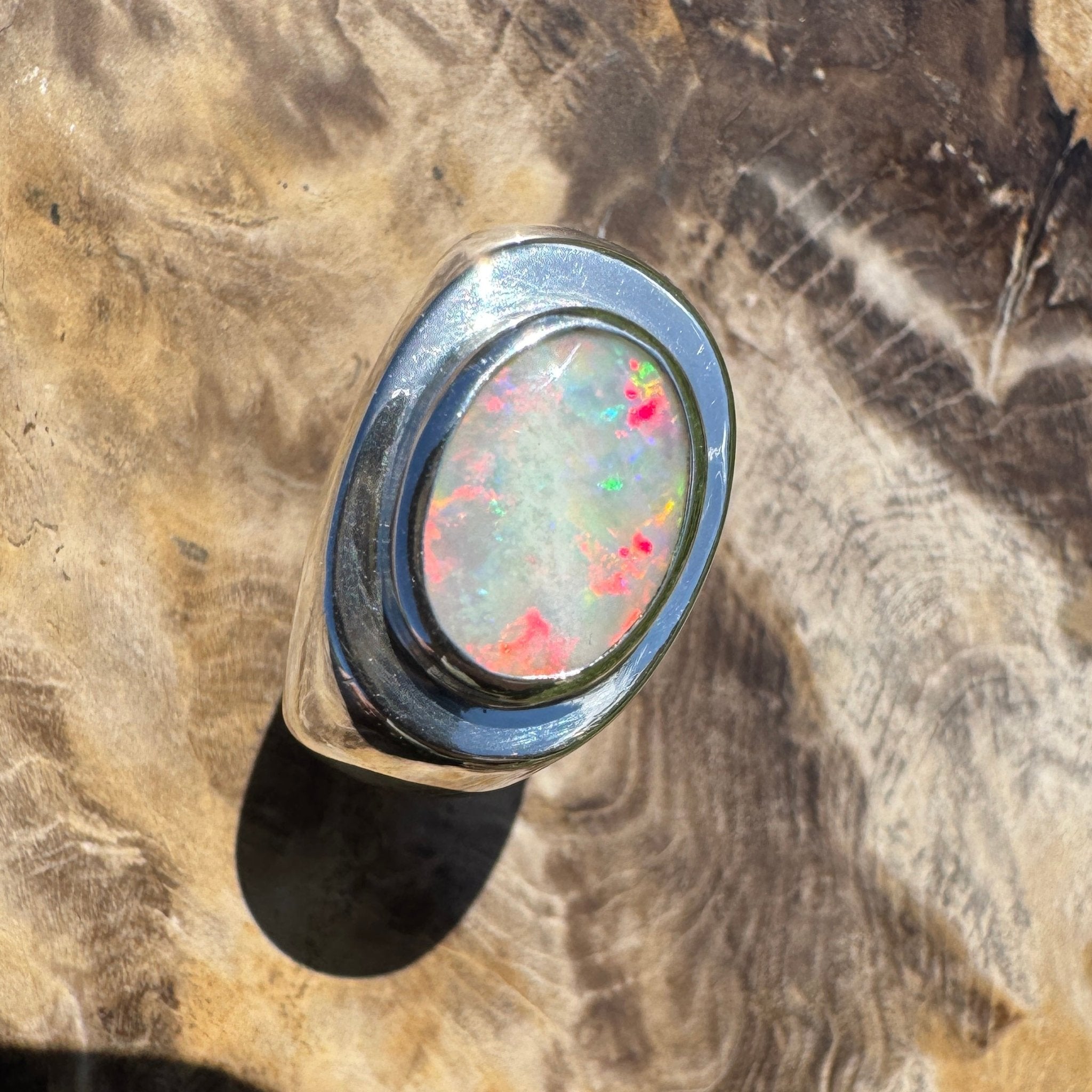 Crimson Horizon ~ 2.2ct Solid Lightning Ridge Opal 925 Sterling Silver Ring