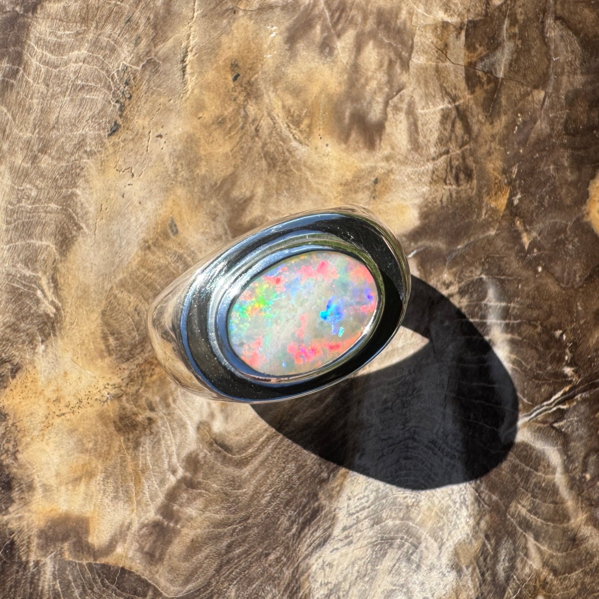 Crimson Horizon ~ 2.2ct Solid Lightning Ridge Opal 925 Sterling Silver Ring