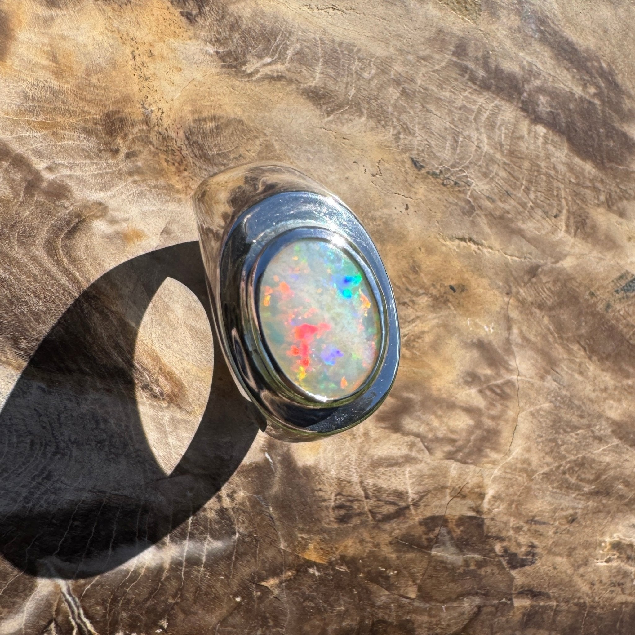 Crimson Horizon ~ 2.2ct Solid Lightning Ridge Opal 925 Sterling Silver Ring