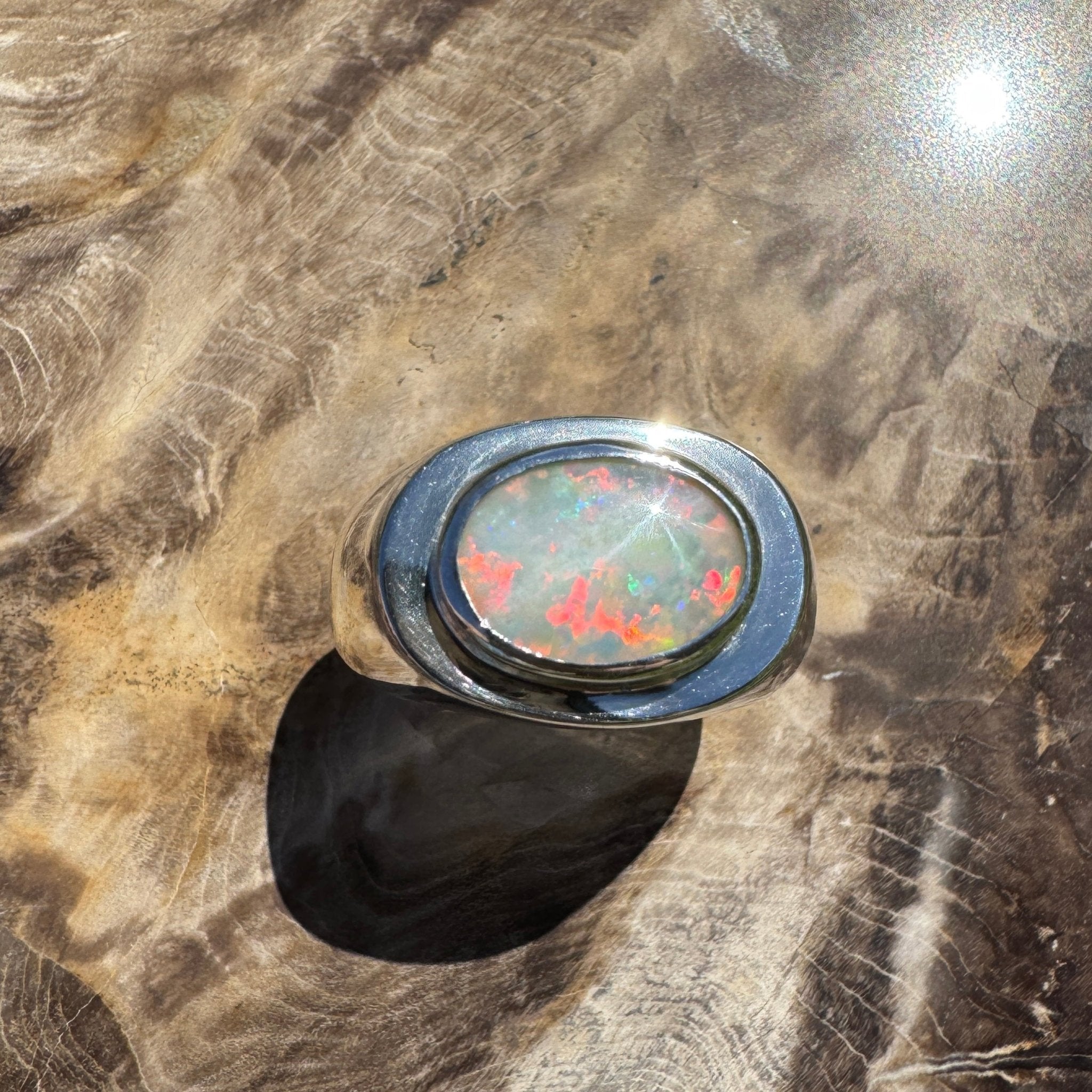 Crimson Horizon ~ 2.2ct Solid Lightning Ridge Opal 925 Sterling Silver Ring