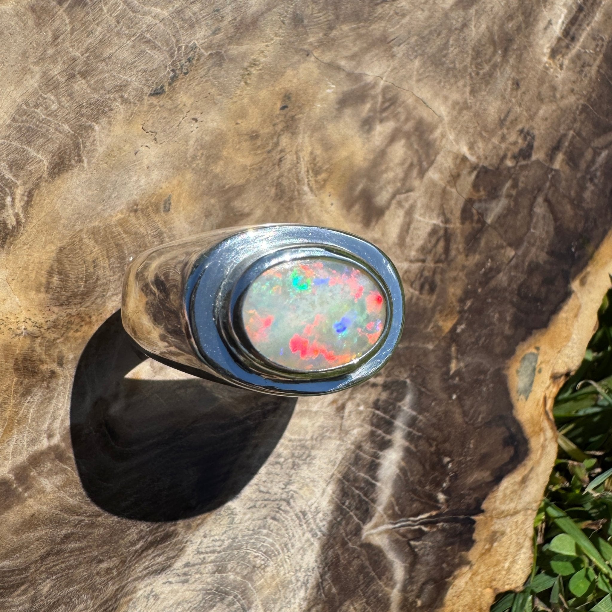 Crimson Horizon ~ 2.2ct Solid Lightning Ridge Opal 925 Sterling Silver Ring