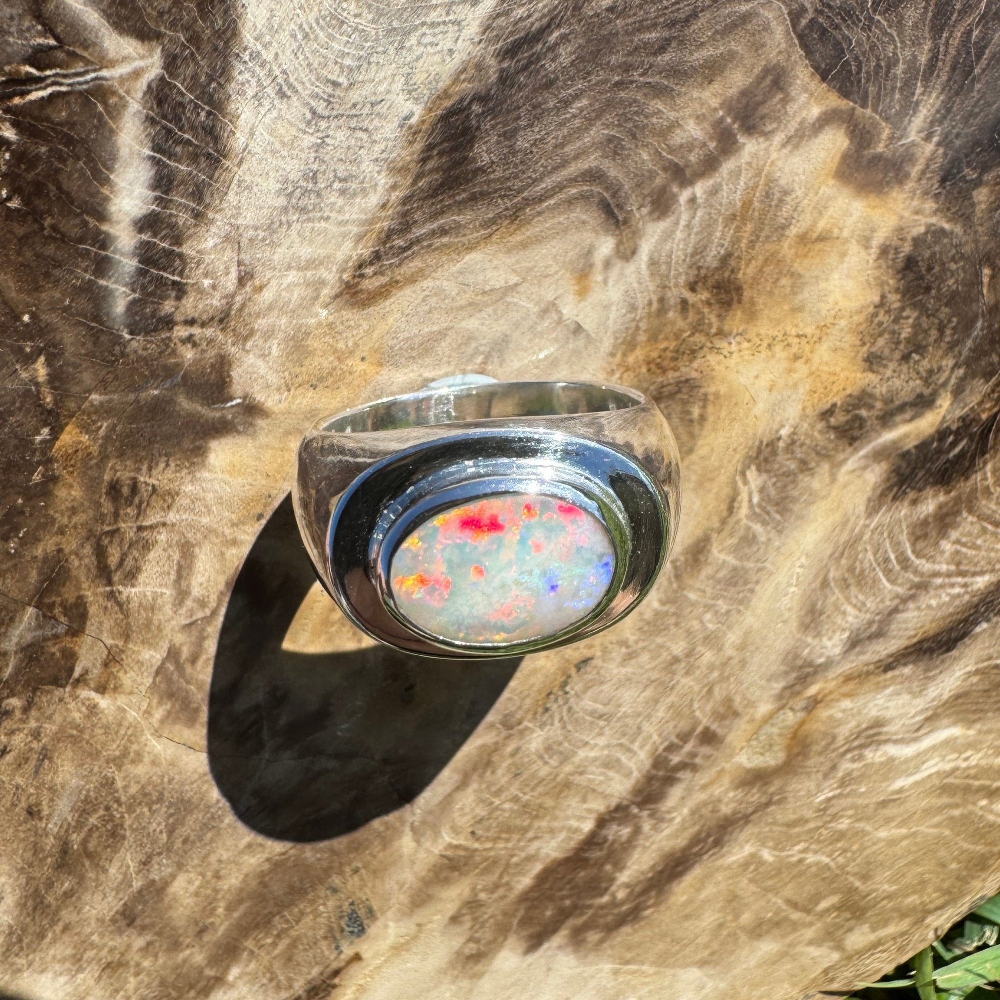 Crimson Horizon ~ 2.2ct Solid Lightning Ridge Opal 925 Sterling Silver Ring