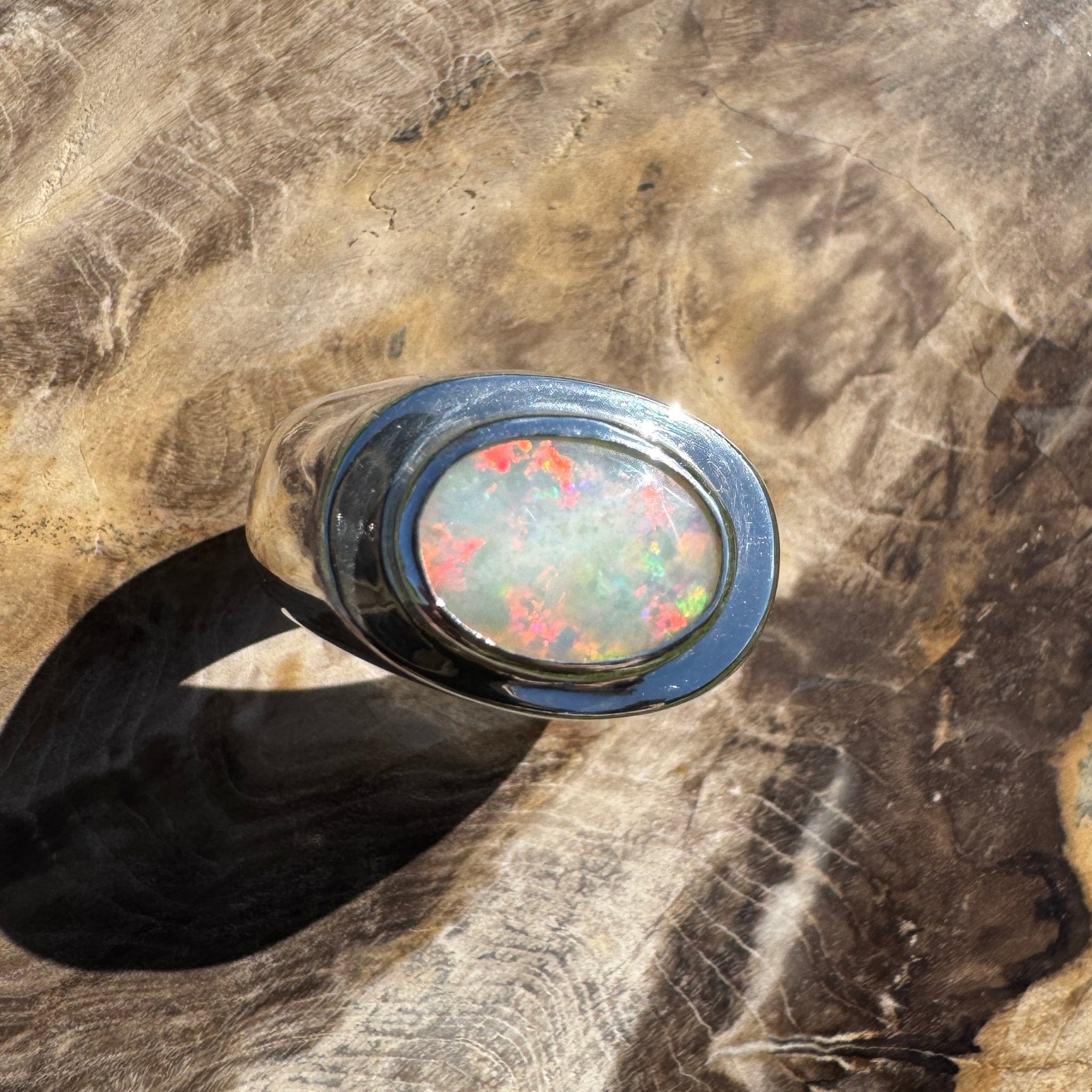 Crimson Horizon ~ 2.2ct Solid Lightning Ridge Opal 925 Sterling Silver Ring