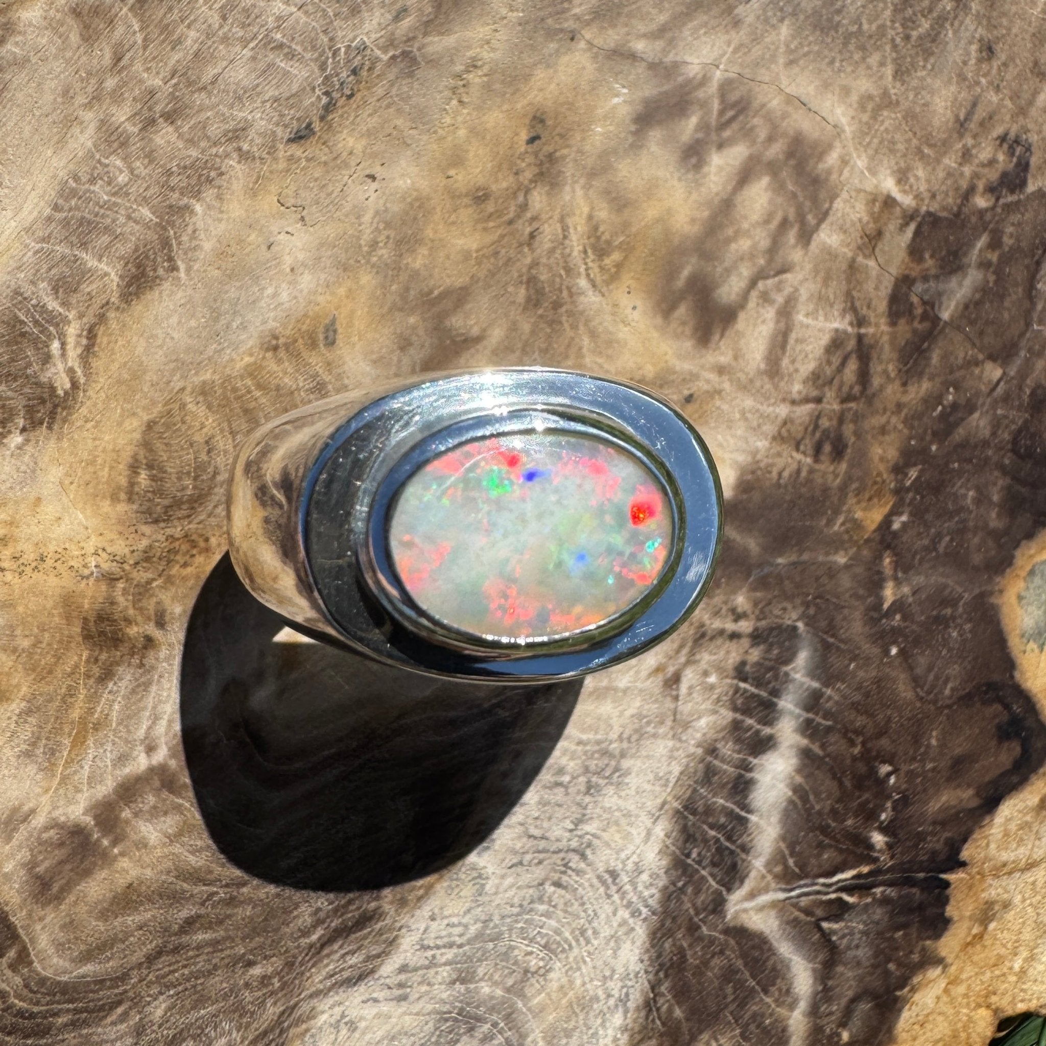 Crimson Horizon ~ 2.2ct Solid Lightning Ridge Opal 925 Sterling Silver Ring