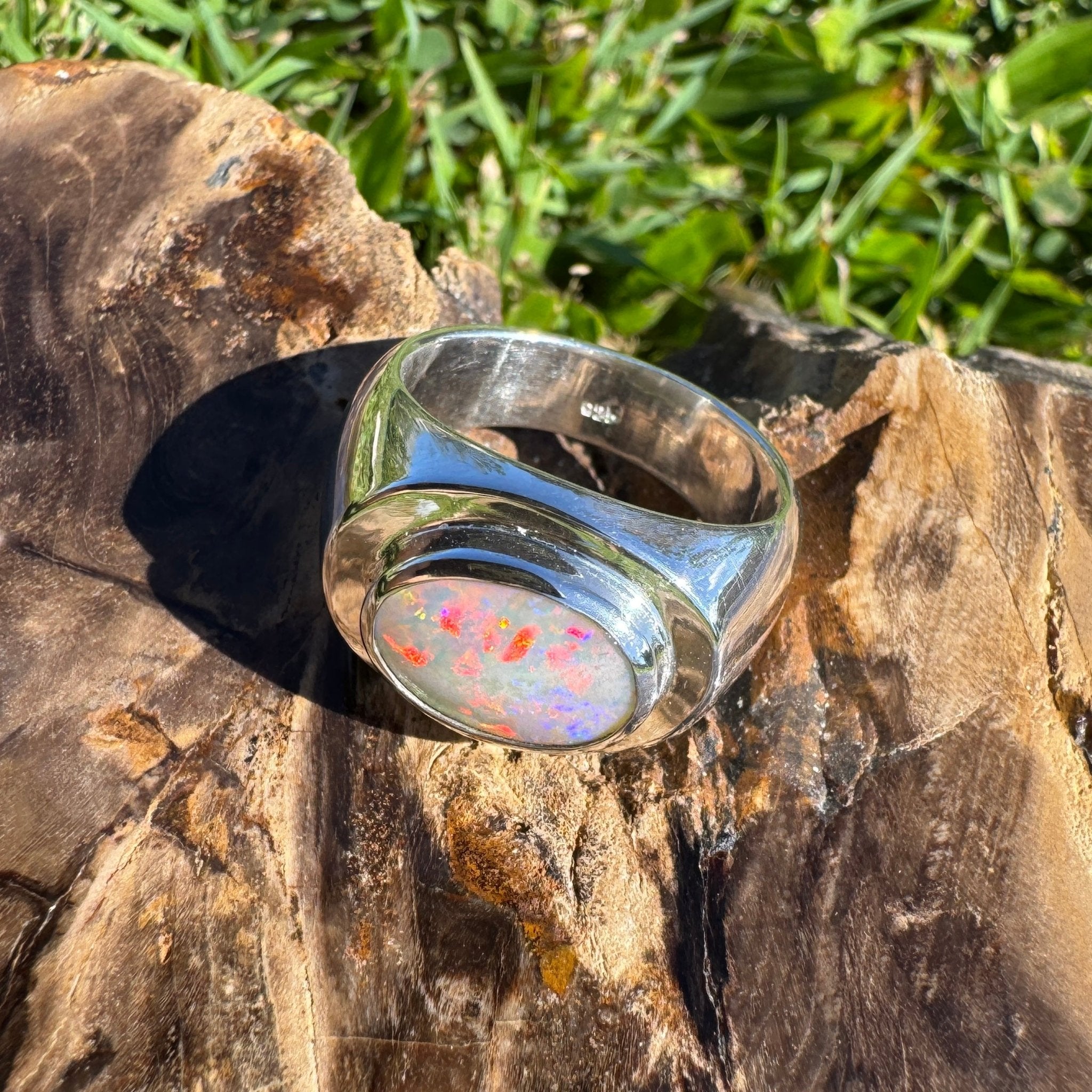 Crimson Horizon ~ 2.2ct Solid Lightning Ridge Opal 925 Sterling Silver Ring