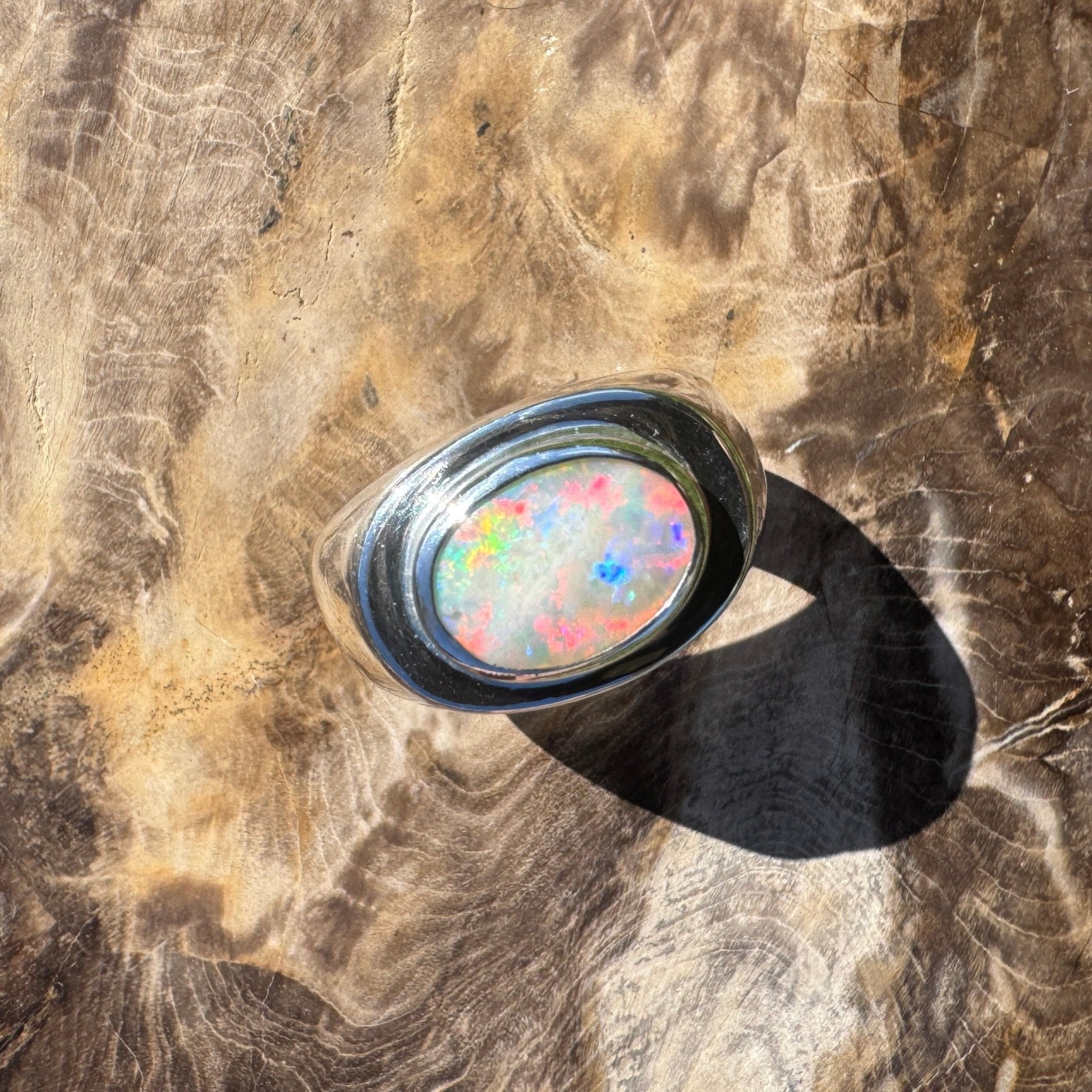 Crimson Horizon ~ 2.2ct Solid Lightning Ridge Opal 925 Sterling Silver Ring