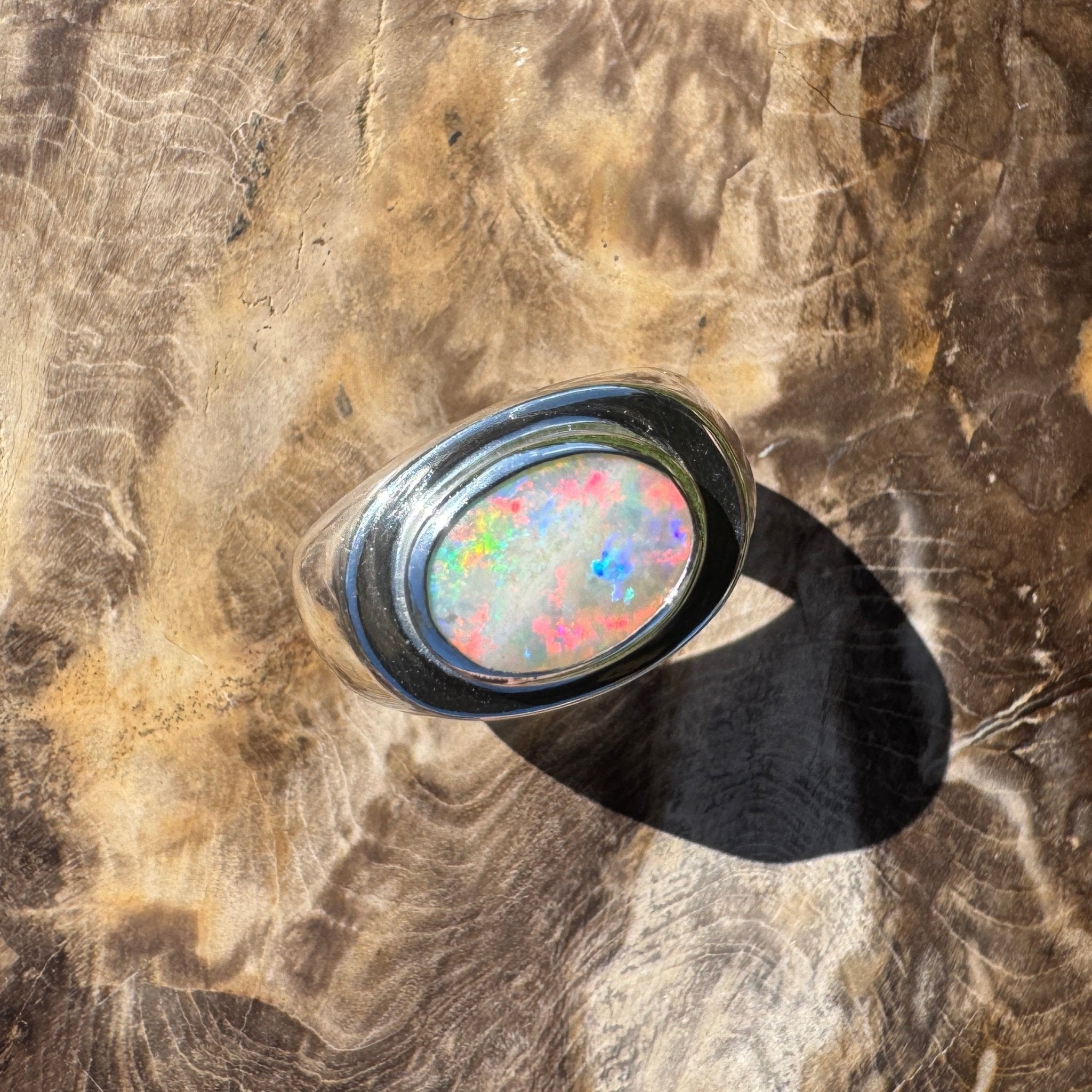 Crimson Horizon ~ 2.2ct Solid Lightning Ridge Opal 925 Sterling Silver Ring