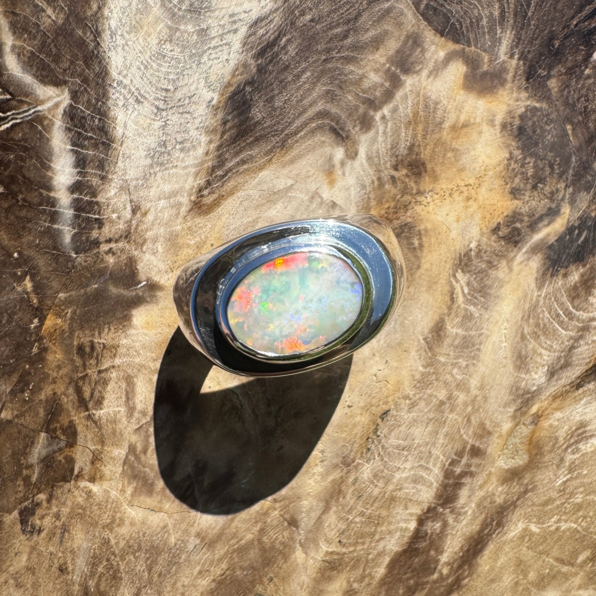 Crimson Horizon ~ 2.2ct Solid Lightning Ridge Opal 925 Sterling Silver Ring