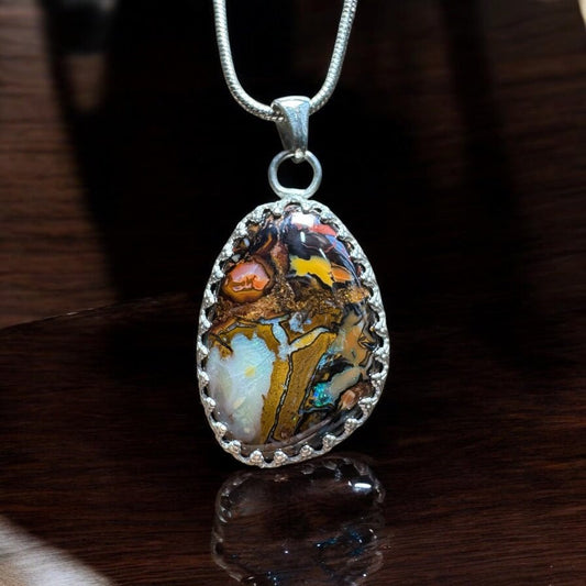 Crowned Earth ~ 21.2ct Solid Queensland Boulder Opal 925 Sterling Silver Pendant Necklace