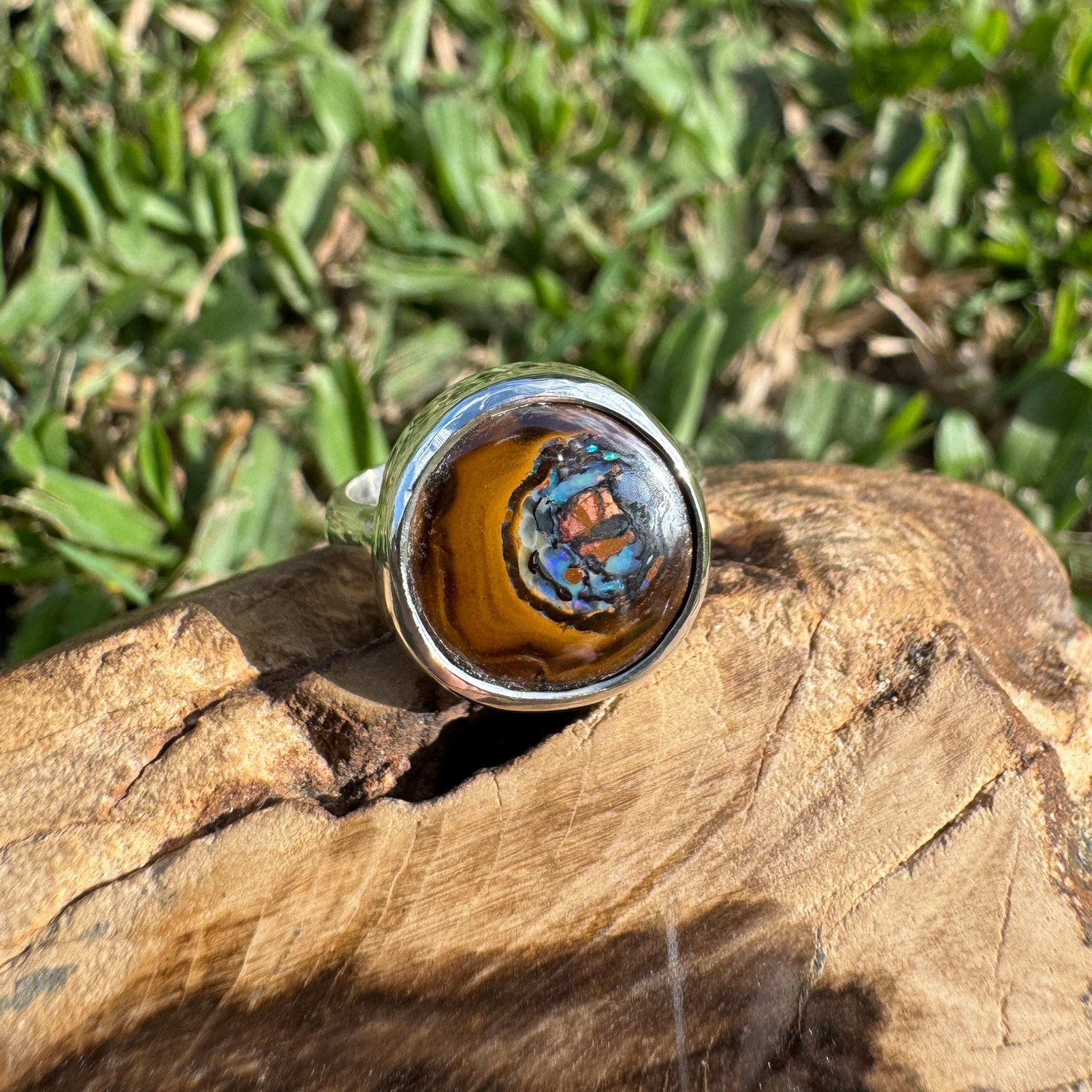 Daintree After Rain ~ 8.2ct Solid Queensland Boulder Opal 925 Sterling Silver Ring