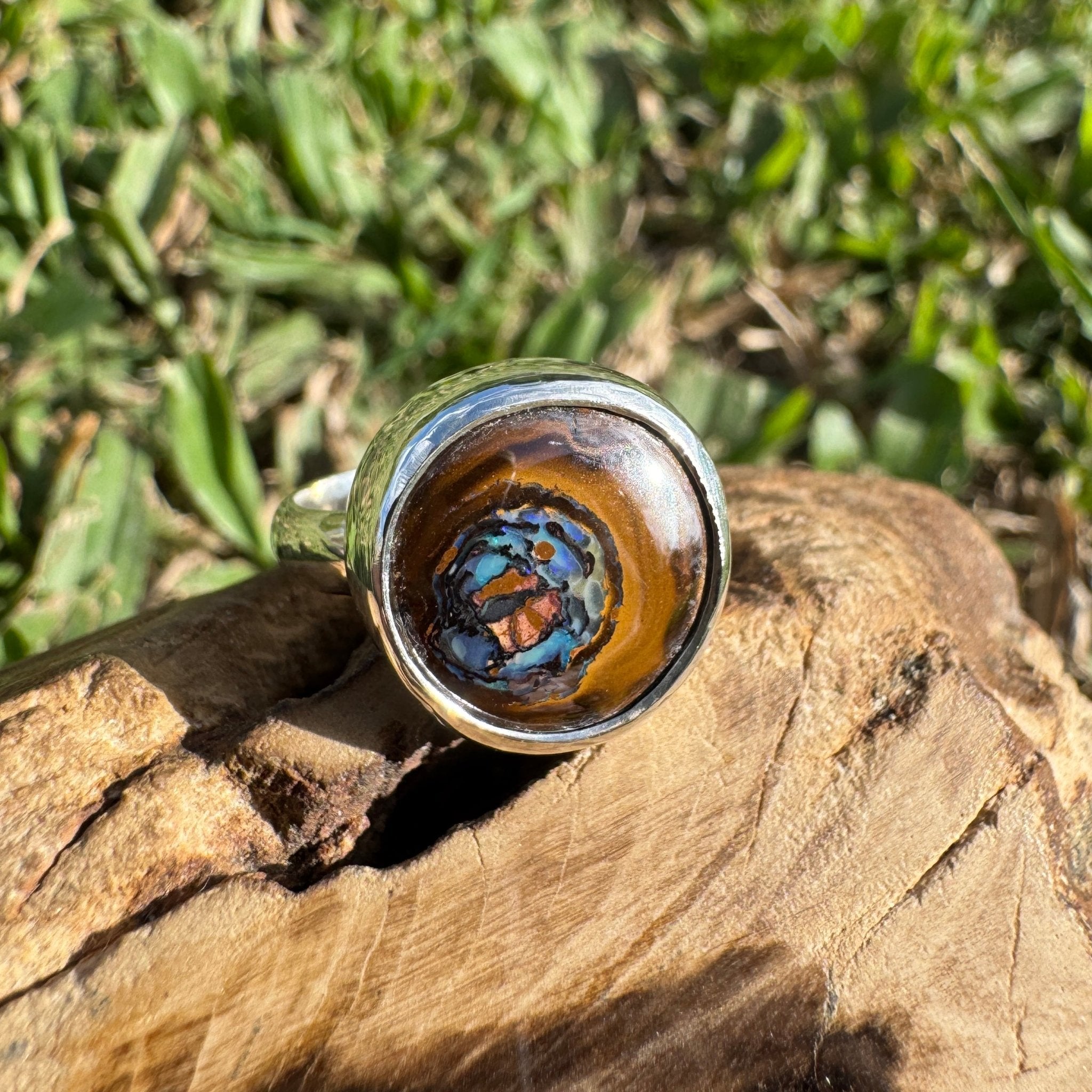 Daintree After Rain ~ 8.2ct Solid Queensland Boulder Opal 925 Sterling Silver Ring