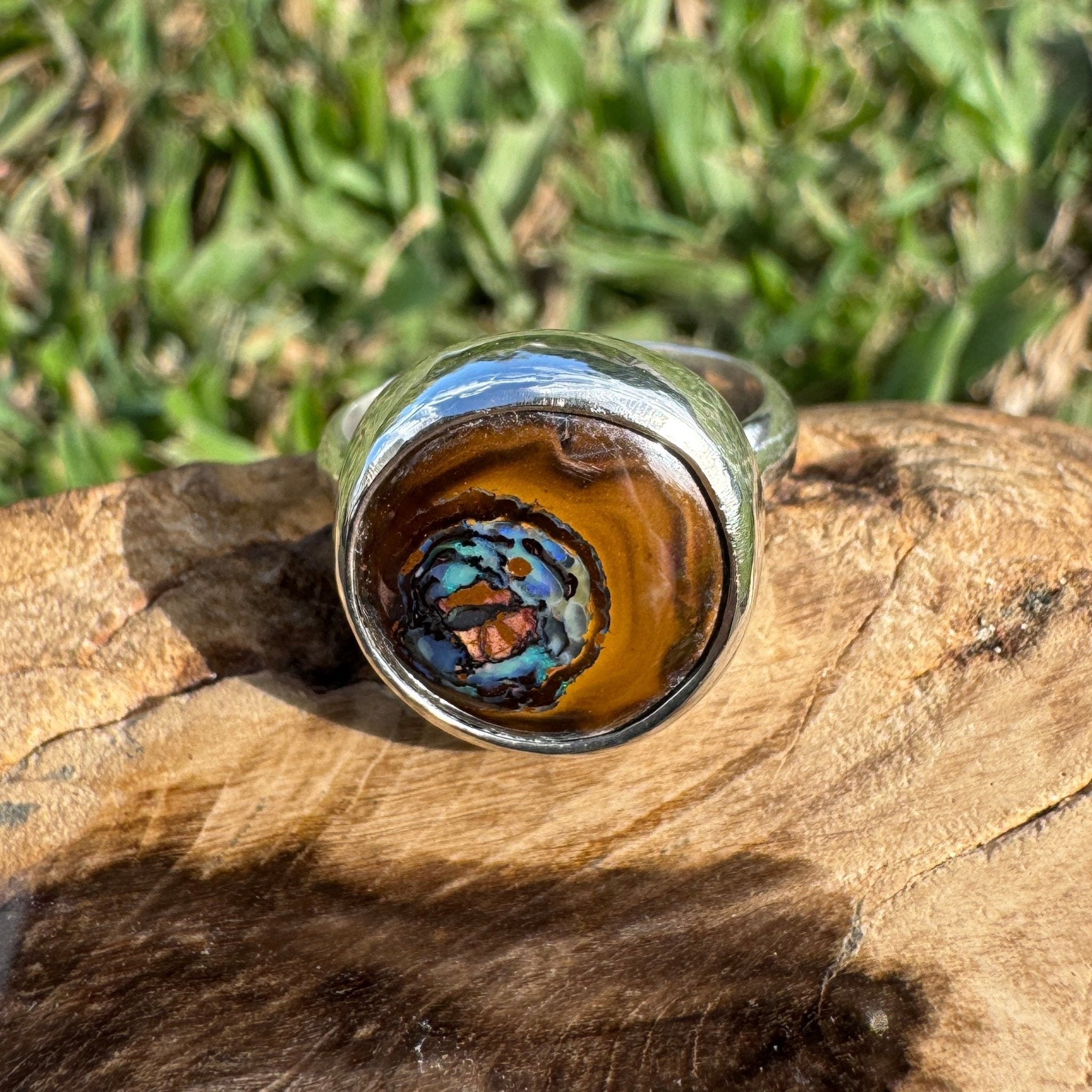 Daintree After Rain ~ 8.2ct Solid Queensland Boulder Opal 925 Sterling Silver Ring