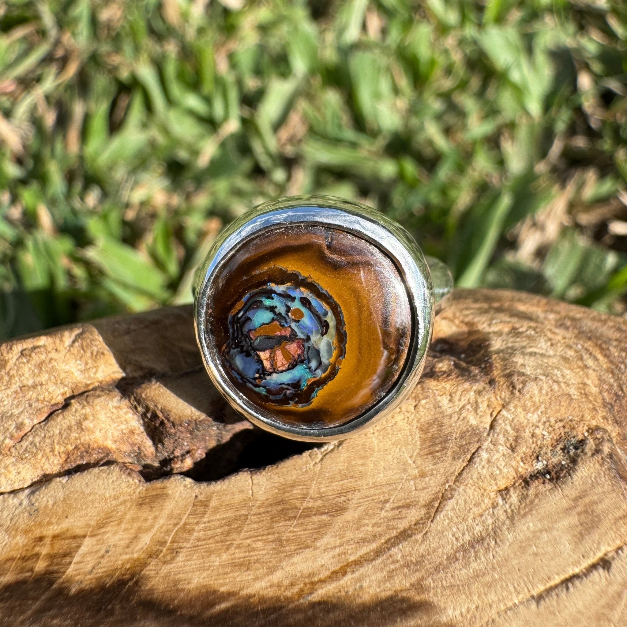 Daintree After Rain ~ 8.2ct Solid Queensland Boulder Opal 925 Sterling Silver Ring