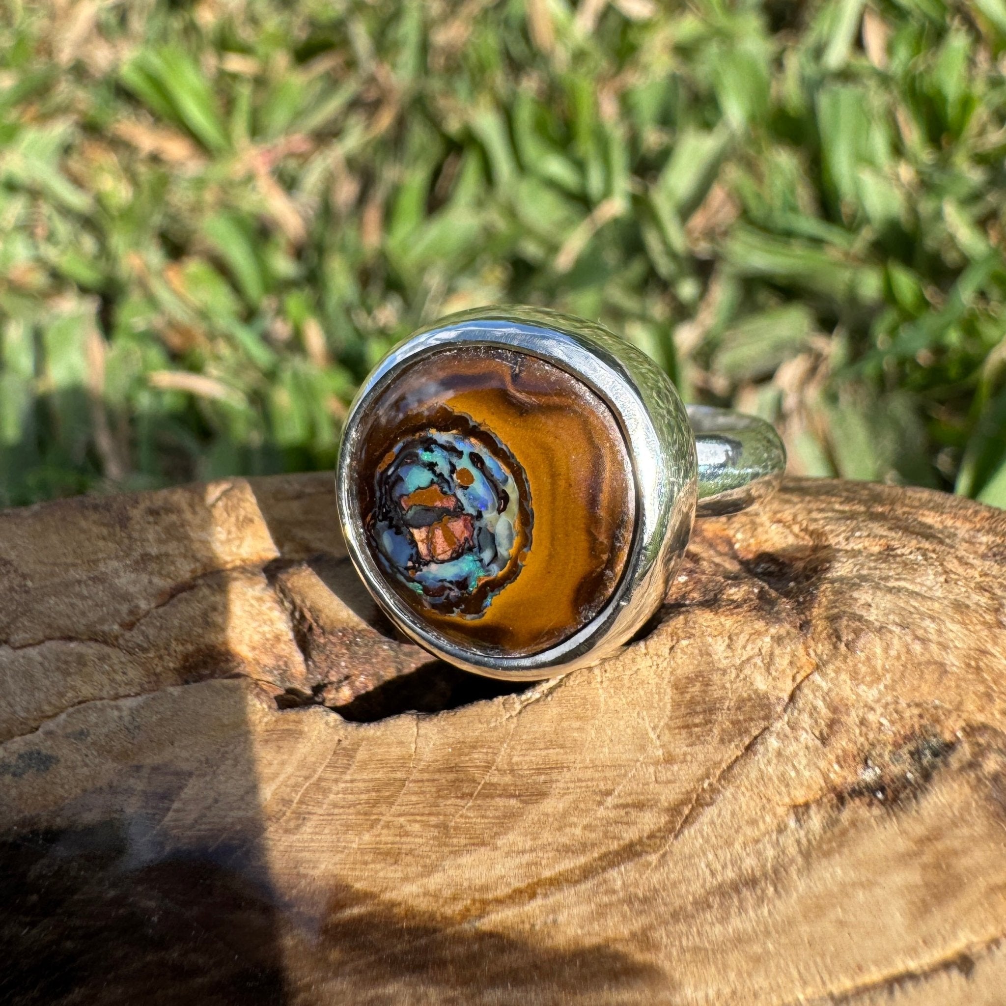 Daintree After Rain ~ 8.2ct Solid Queensland Boulder Opal 925 Sterling Silver Ring