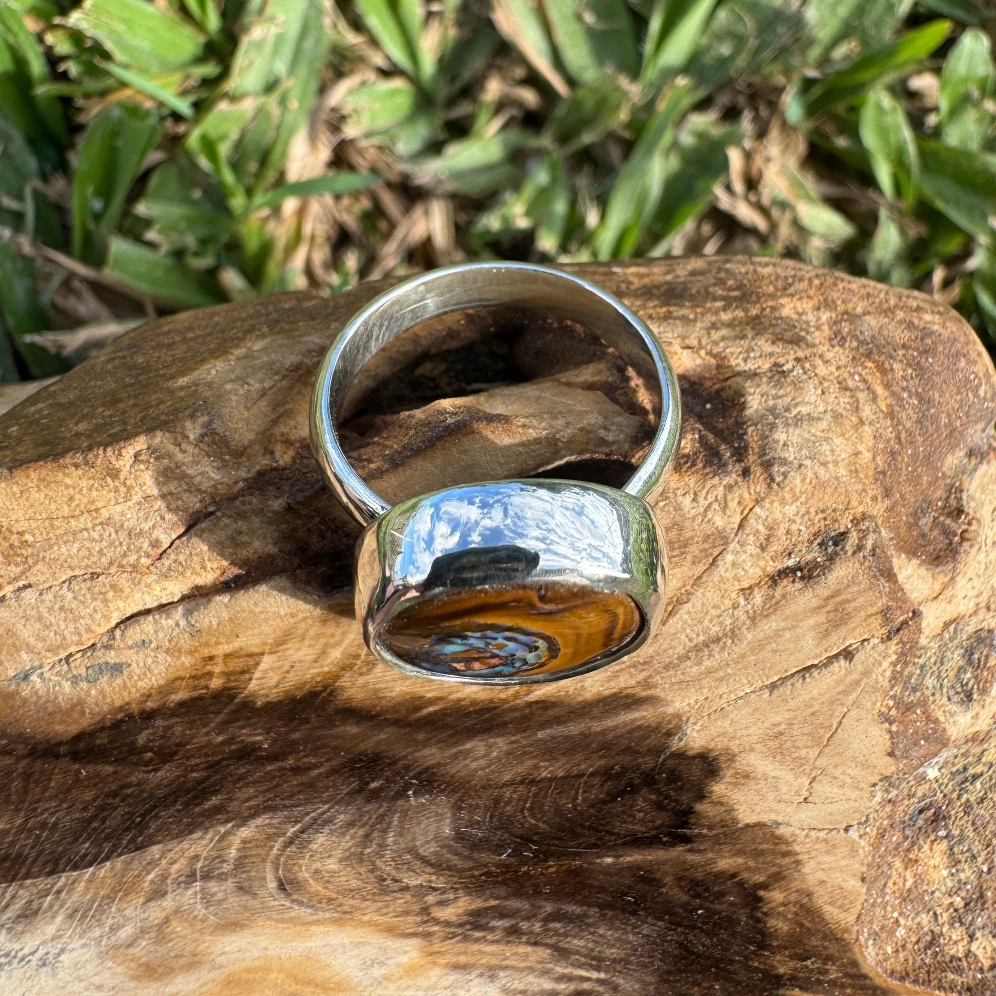 Daintree After Rain ~ 8.2ct Solid Queensland Boulder Opal 925 Sterling Silver Ring