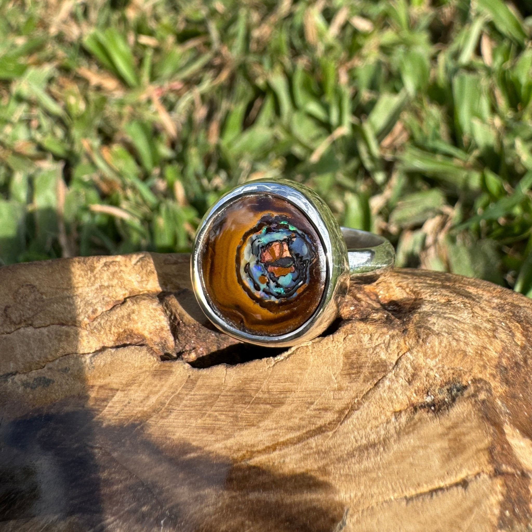 Daintree After Rain ~ 8.2ct Solid Queensland Boulder Opal 925 Sterling Silver Ring