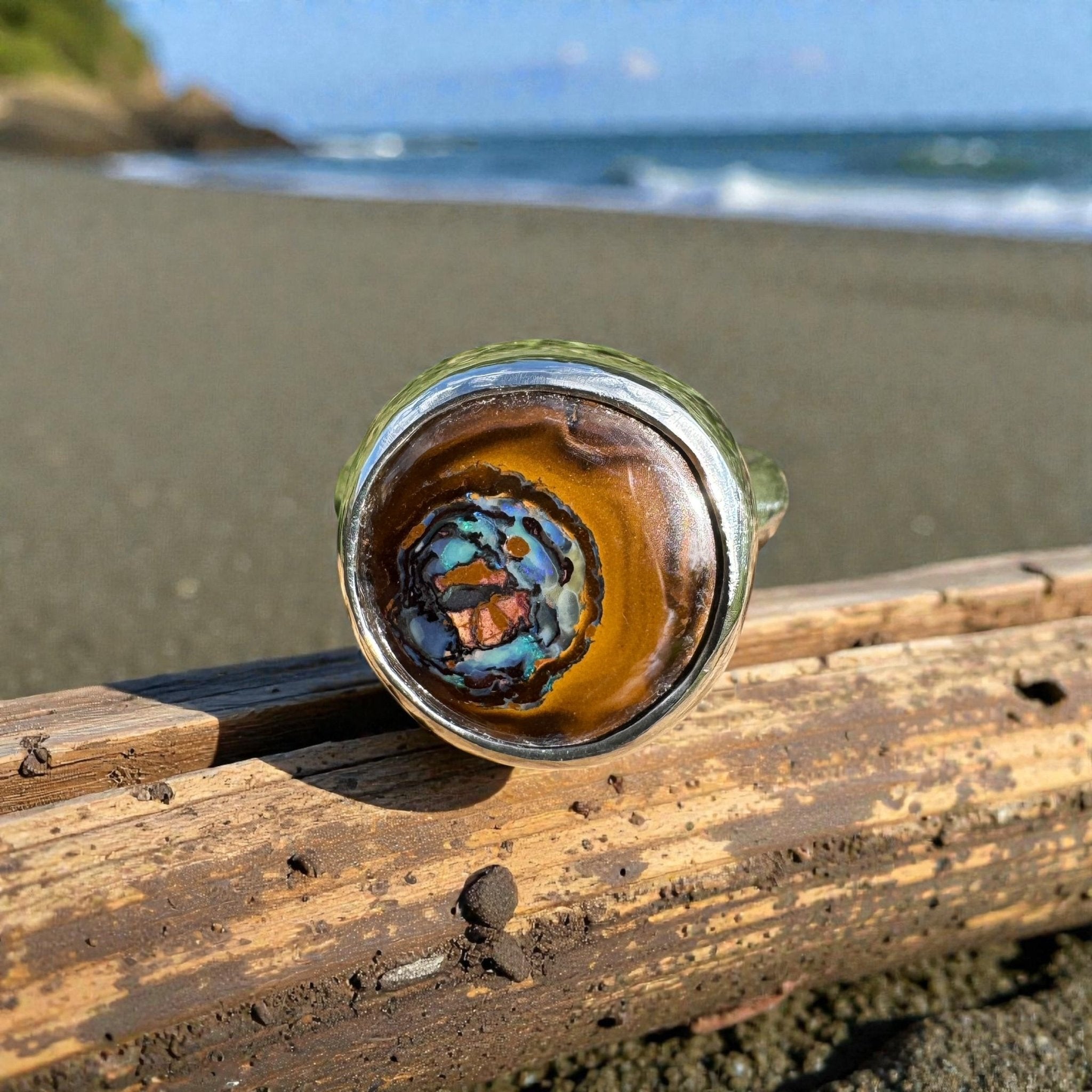 Daintree After Rain ~ 8.2ct Solid Queensland Boulder Opal 925 Sterling Silver Ring