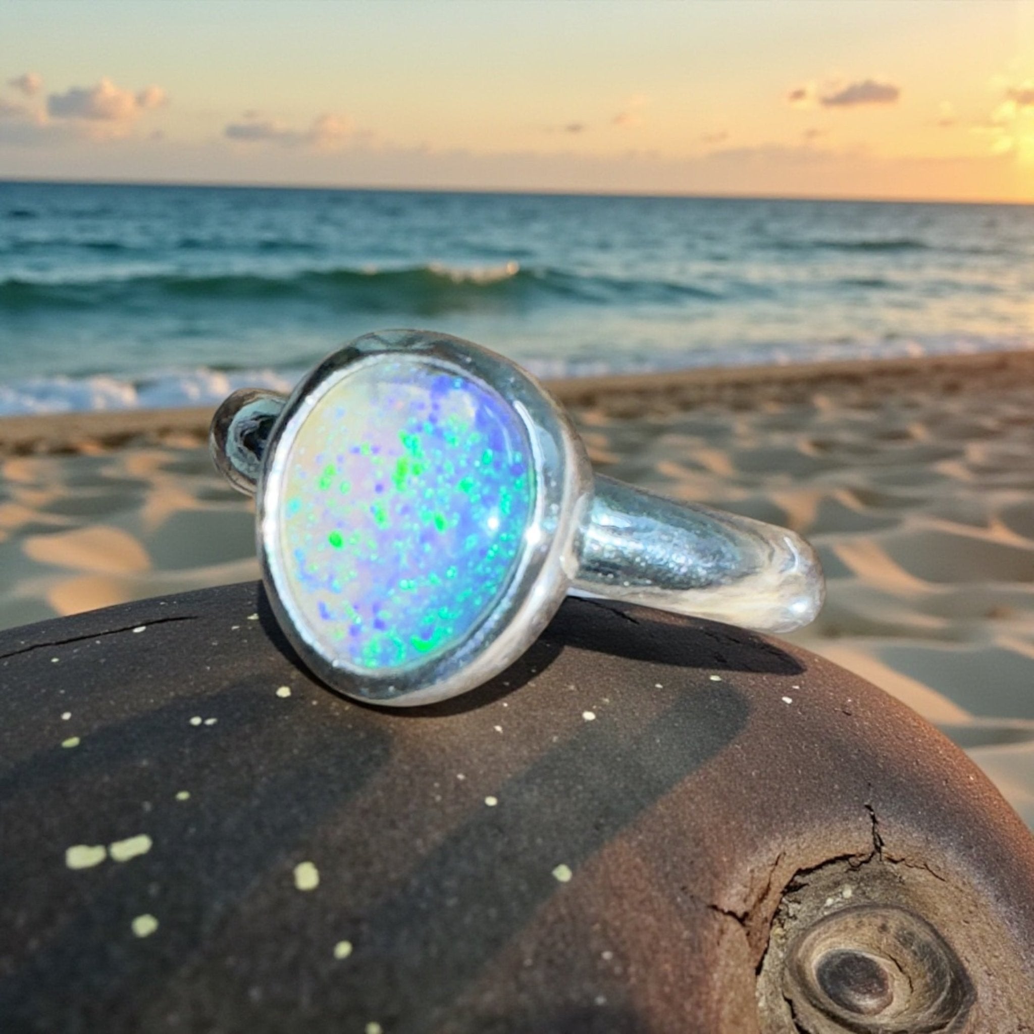 Daintree Canopy – 1.25ct Solid Lightning Ridge Crystal Opal 925 Sterling Silver Ring