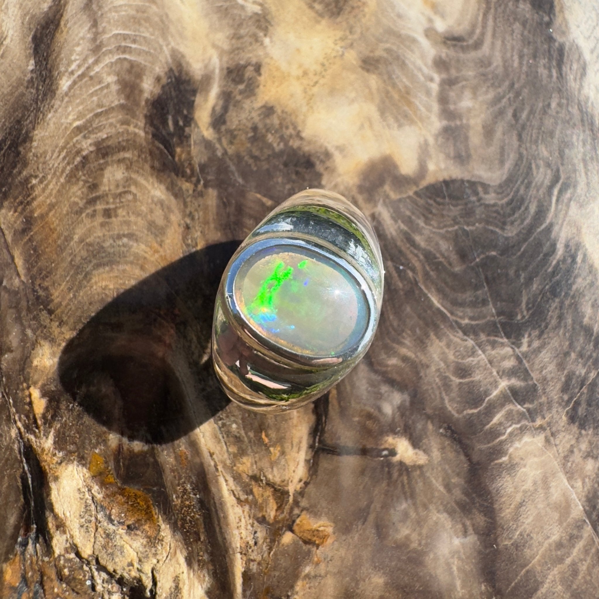 Daintree Current ~ 1ct Solid Lightning Ridge Dark Crystal Opal 925 Silver Ring