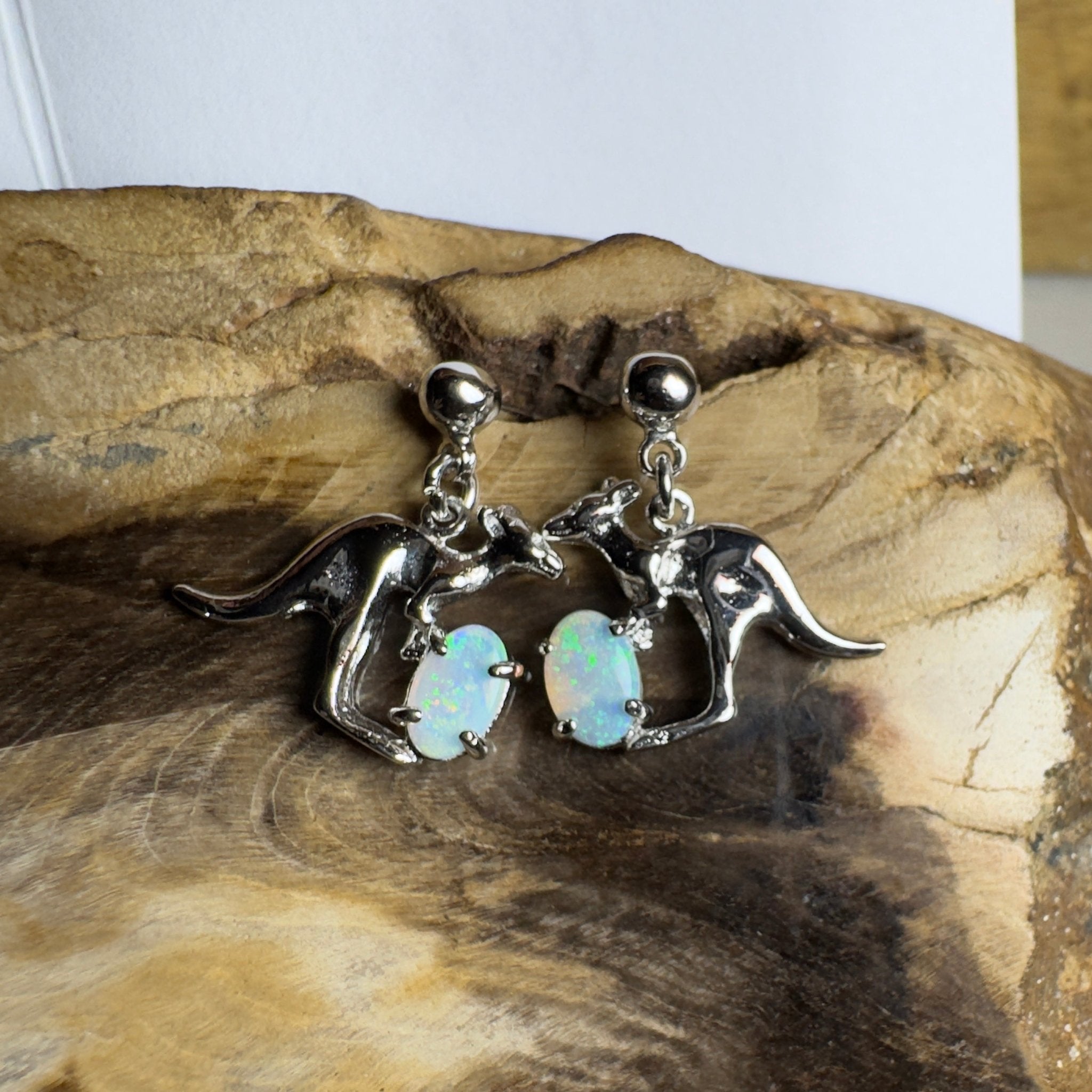 Daintree Dew Hop ~ 0.6ct Coober Pedy Opal Sterling Silver KangarooEarrings