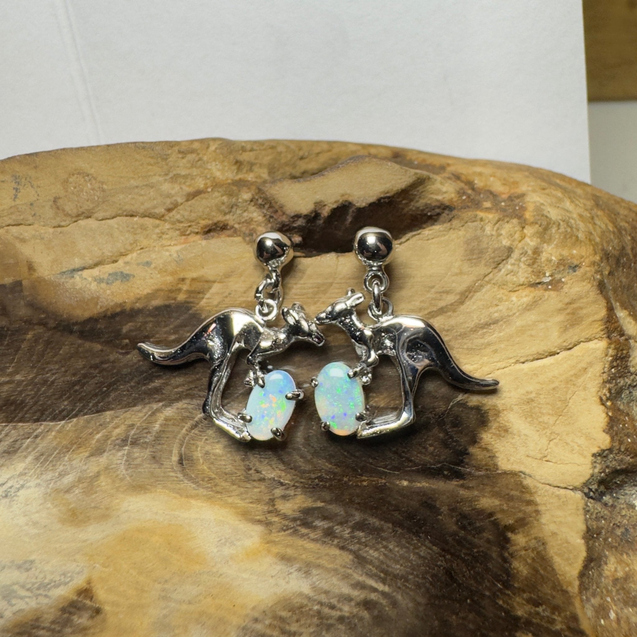 Daintree Dew Hop ~ 0.6ct Coober Pedy Opal Sterling Silver KangarooEarrings