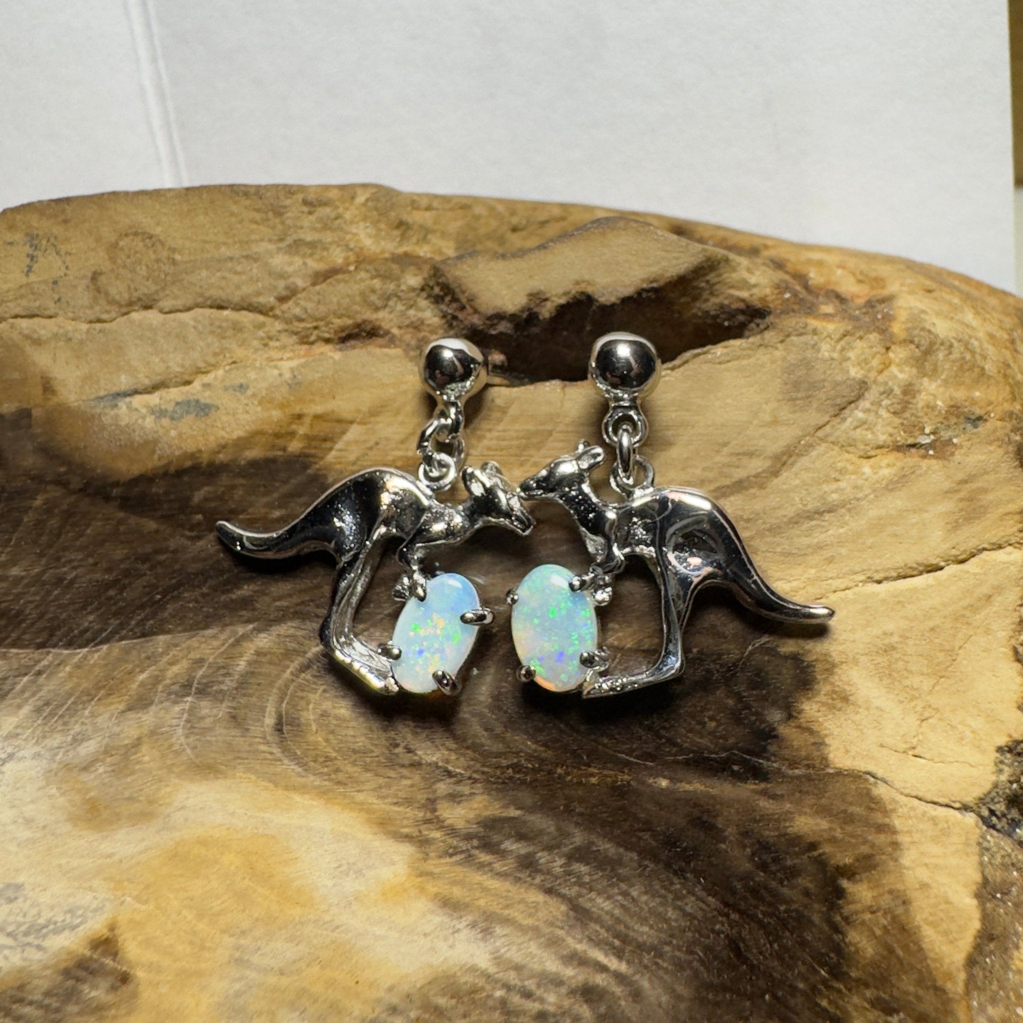 Daintree Dew Hop ~ 0.6ct Coober Pedy Opal Sterling Silver KangarooEarrings