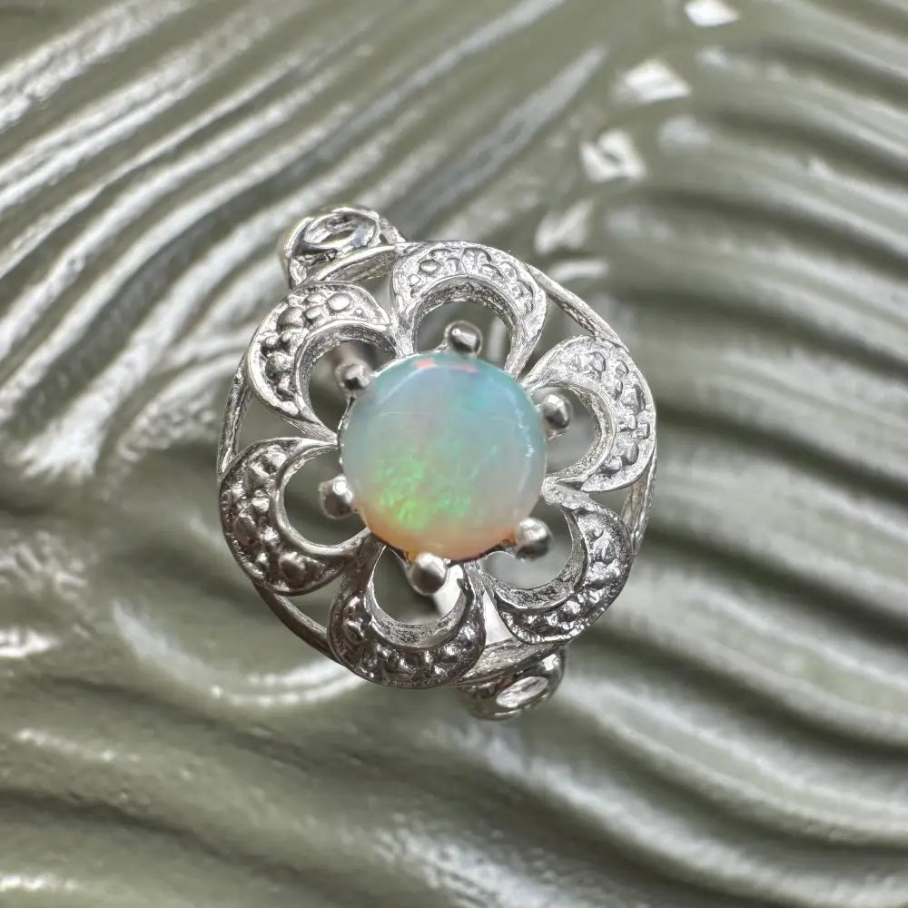 'Daintree Jewel' ~ Handcrafted 0.7ct Solid Lightning Ridge Opal 925 Sterling Silver Ring Size L 1/2 (6.25)