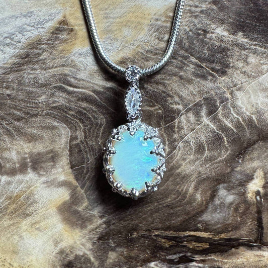 Daintree Rain ~ 1ct Solid Lightning Ridge Opal and Cubic Zirconia 925 Silver Pendant Necklace