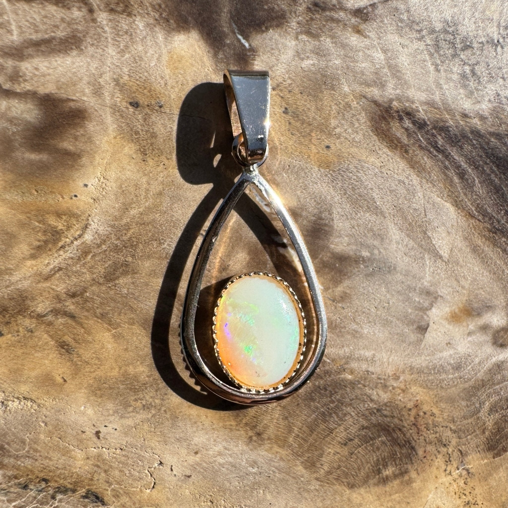 Dancing Greens ~ 0.8ct Solid Coober Pedy Opal 9ct Gold Pendant