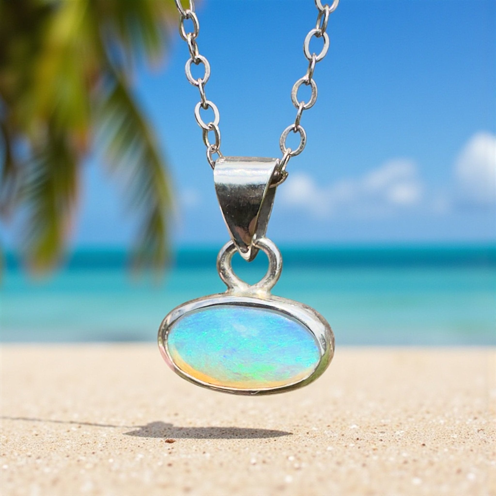 Dawn Waves – 1.3ct Solid Lightning Ridge Crystal Opal 925 Sterling Silver Pendant Necklace