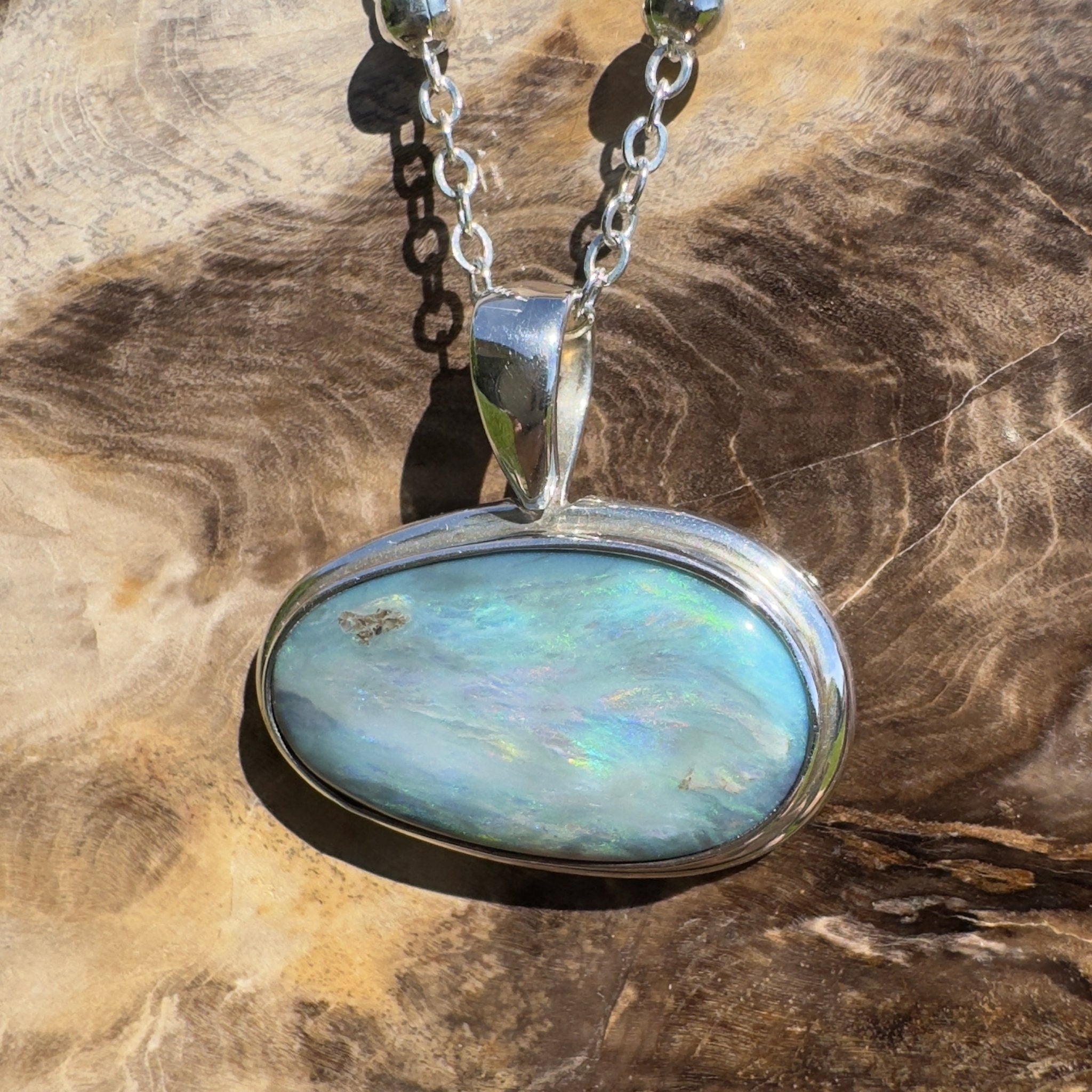 Deepwater Current ~ 9.6ct Lightning Ridge Semi Black Opal 925 Silver Pendant