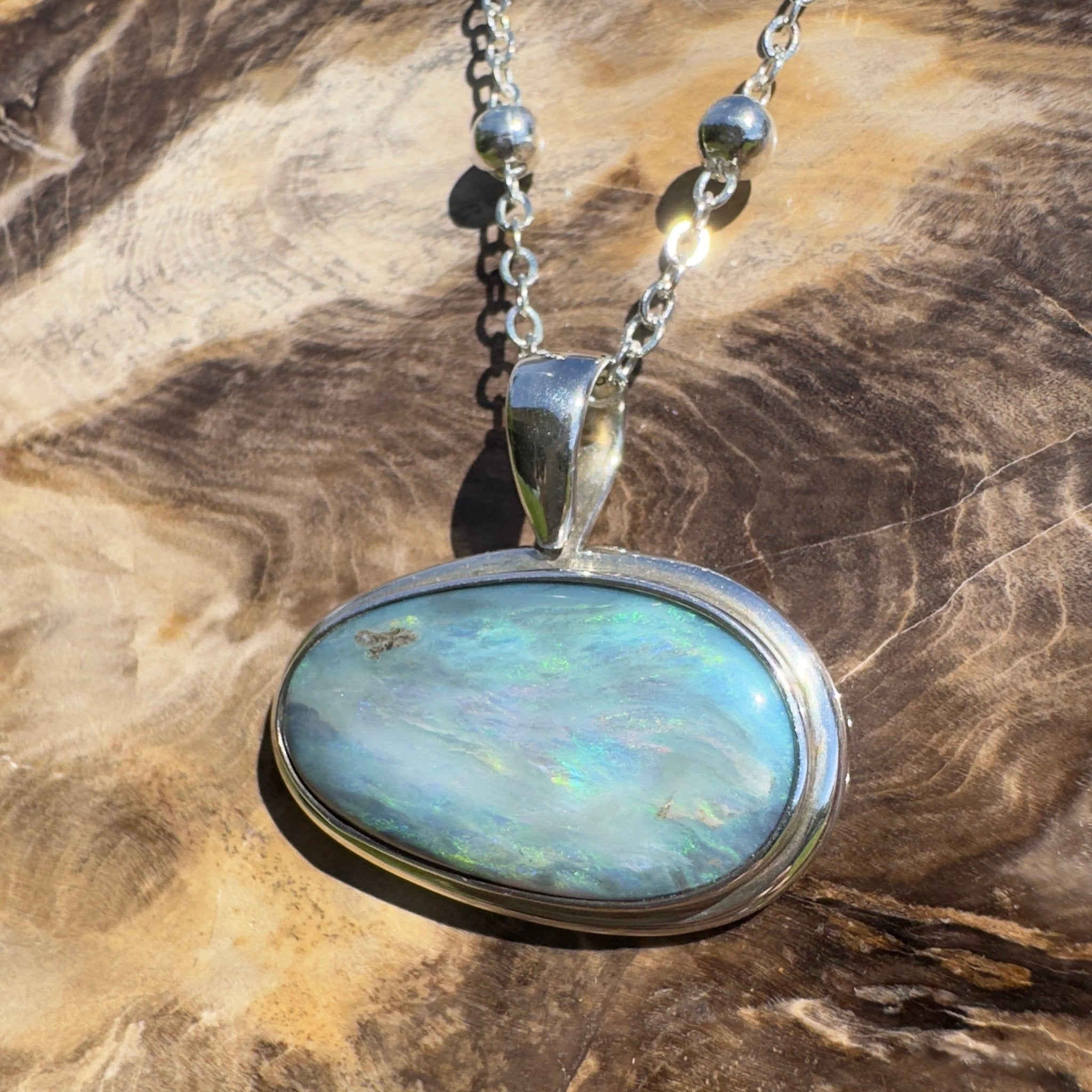 Deepwater Current ~ 9.6ct Lightning Ridge Semi Black Opal 925 Silver Pendant