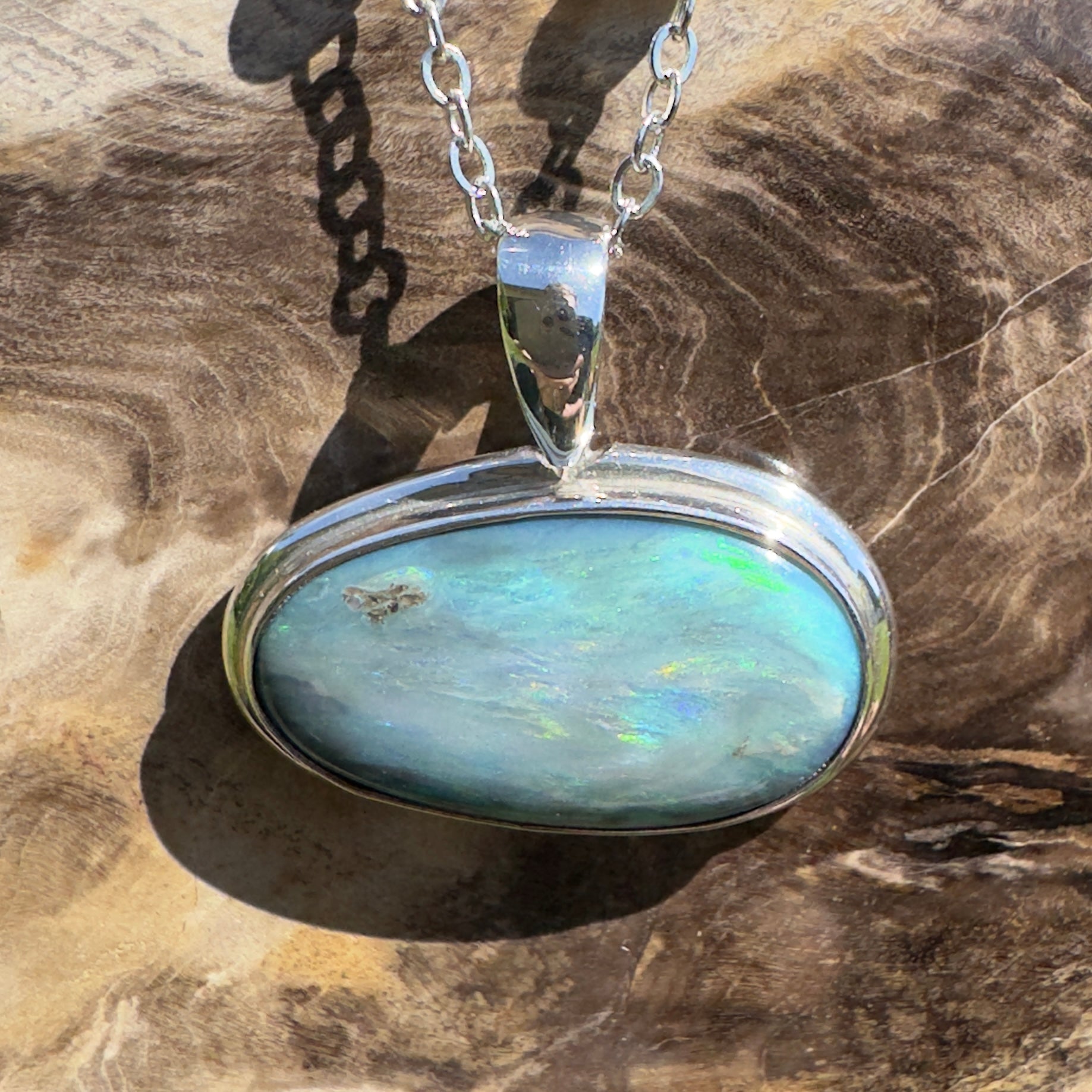 Deepwater Current ~ 9.6ct Lightning Ridge Semi Black Opal 925 Silver Pendant