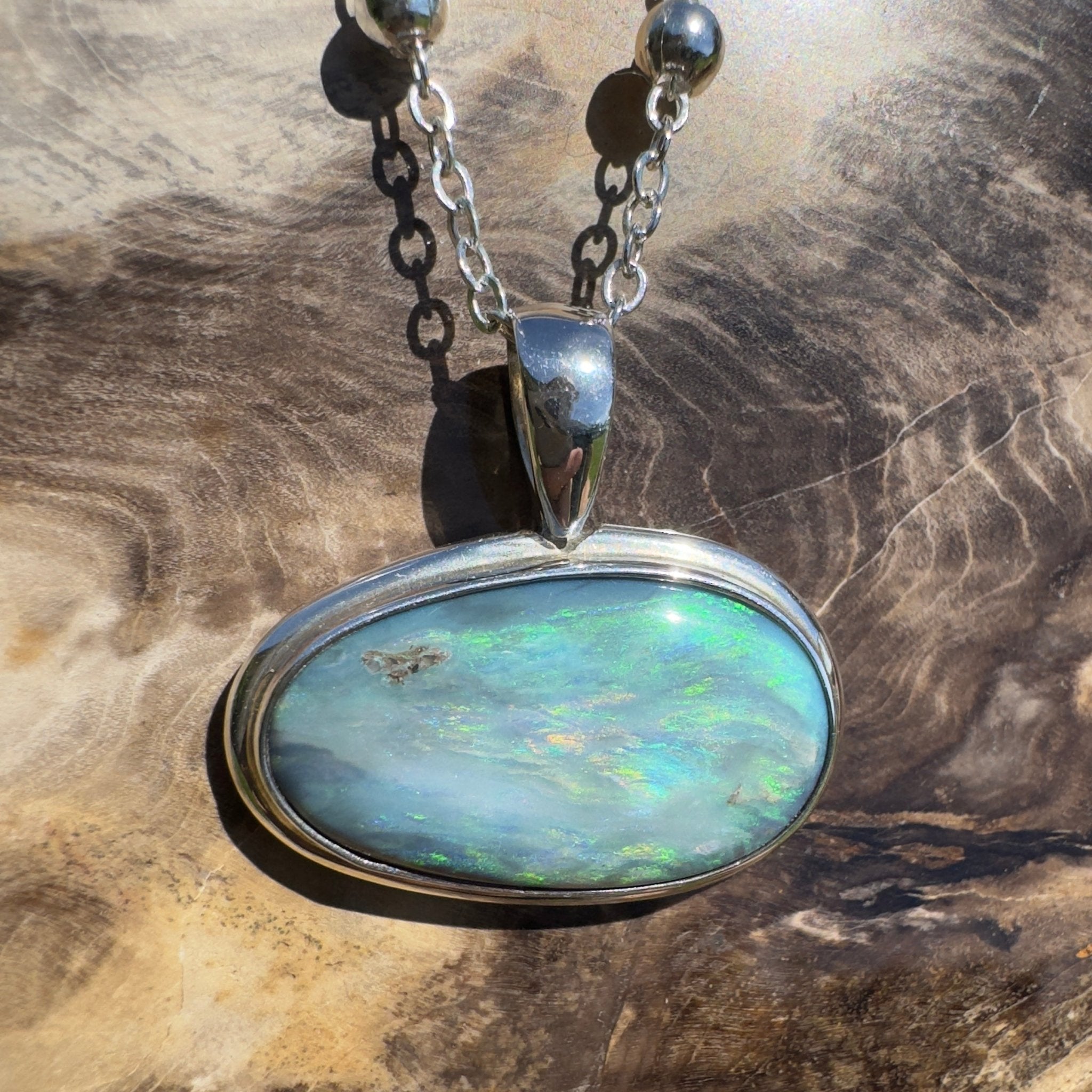 Deepwater Current ~ 9.6ct Lightning Ridge Semi Black Opal 925 Silver Pendant