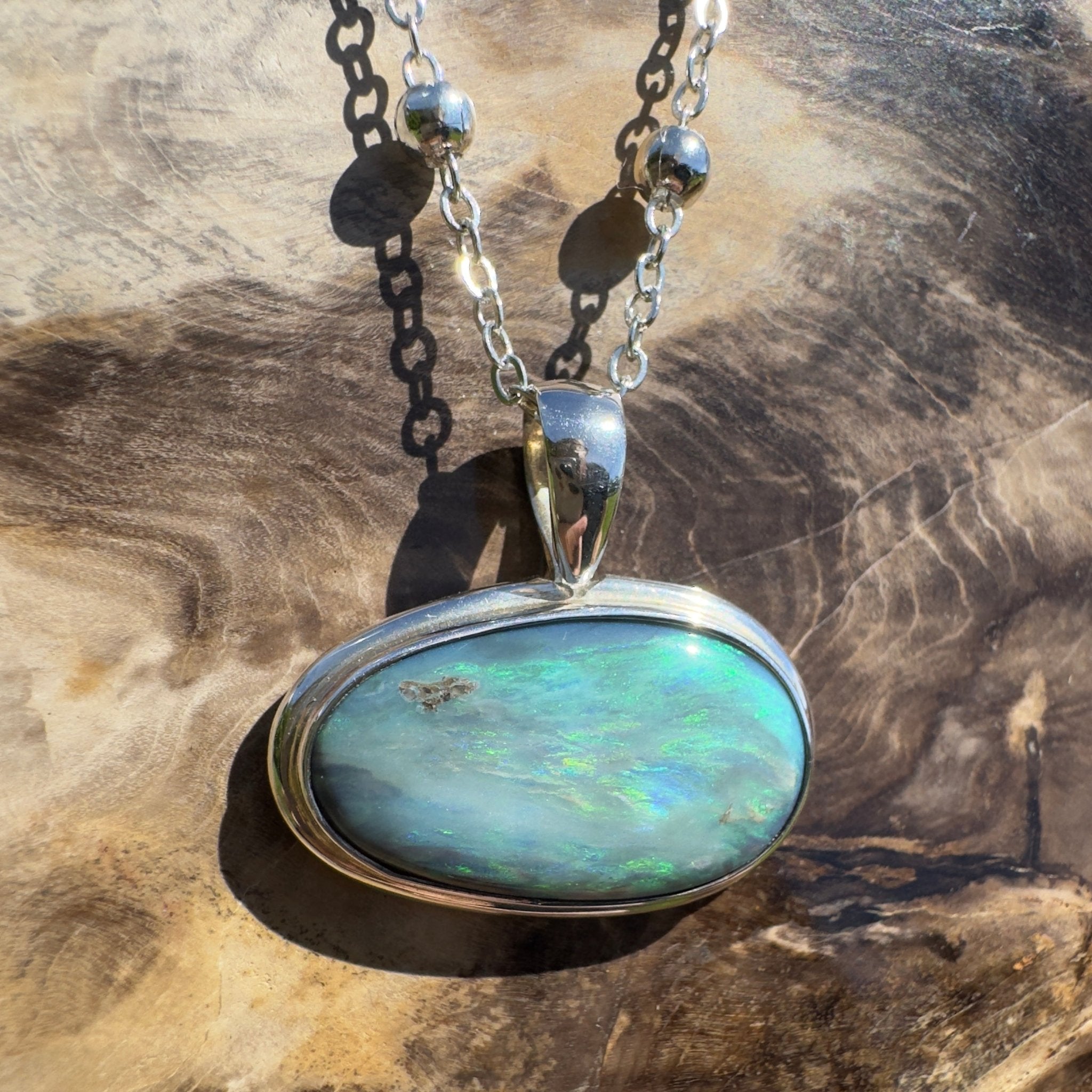 Deepwater Current ~ 9.6ct Lightning Ridge Semi Black Opal 925 Silver Pendant