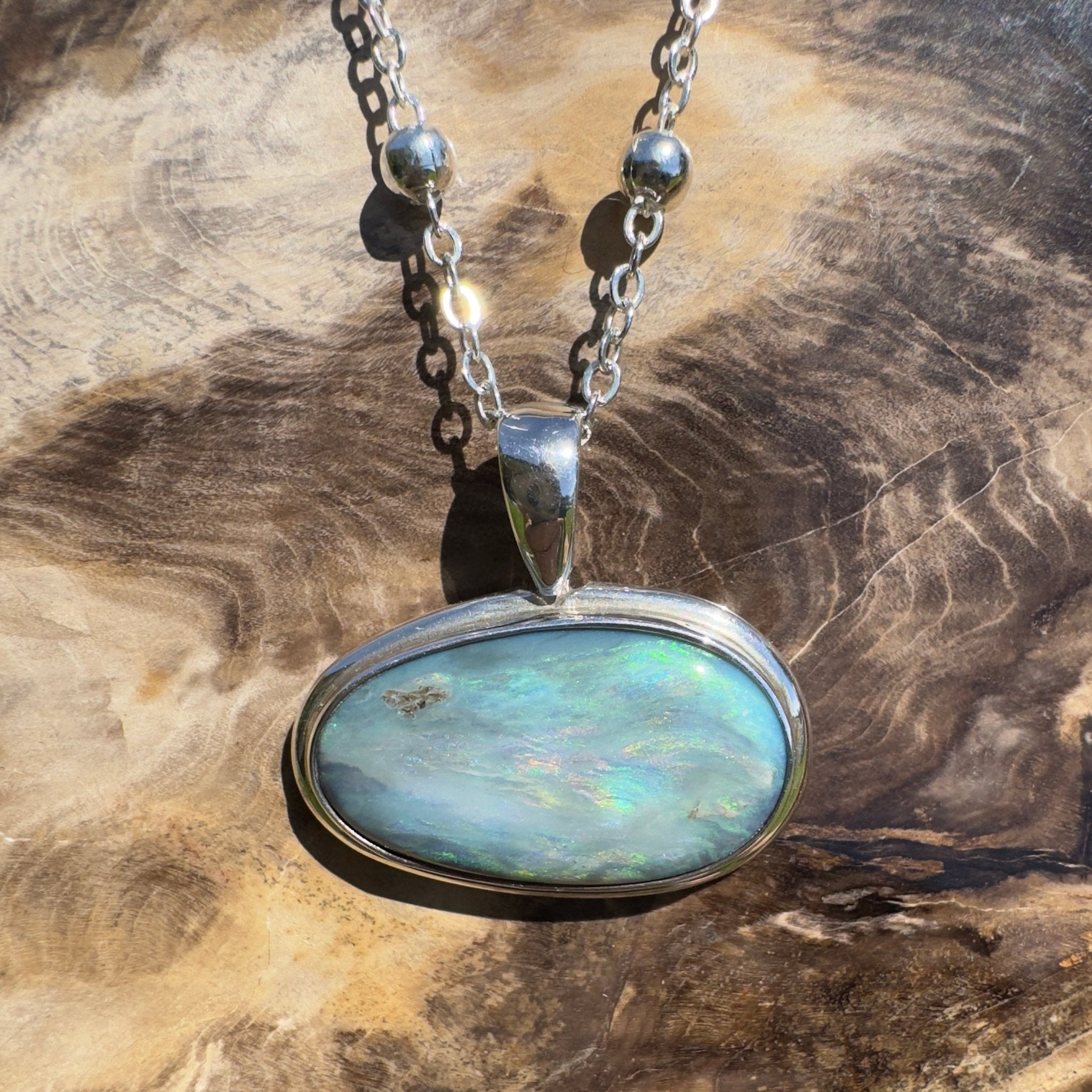 Deepwater Current ~ 9.6ct Lightning Ridge Semi Black Opal 925 Silver Pendant