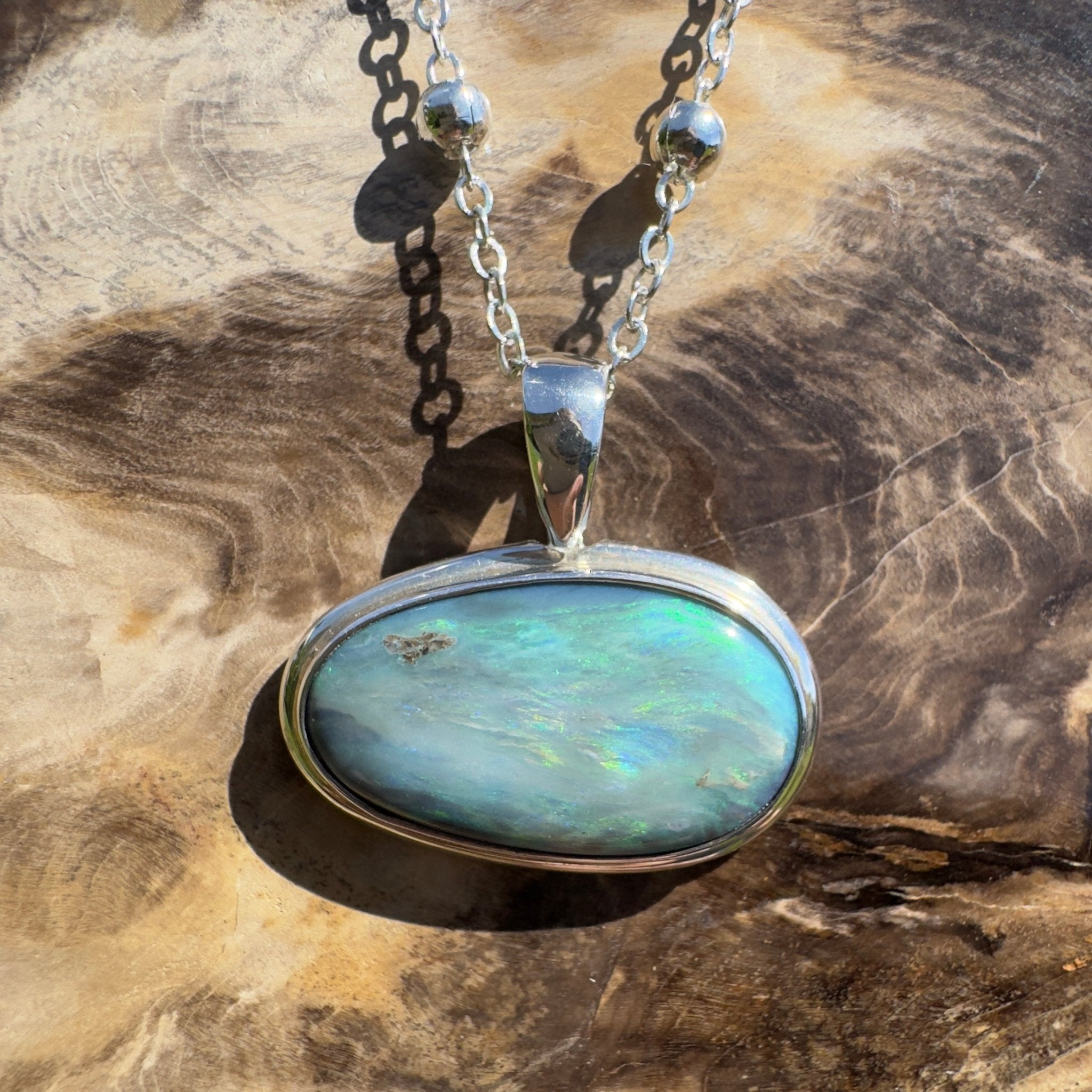 Deepwater Current ~ 9.6ct Lightning Ridge Semi Black Opal 925 Silver Pendant